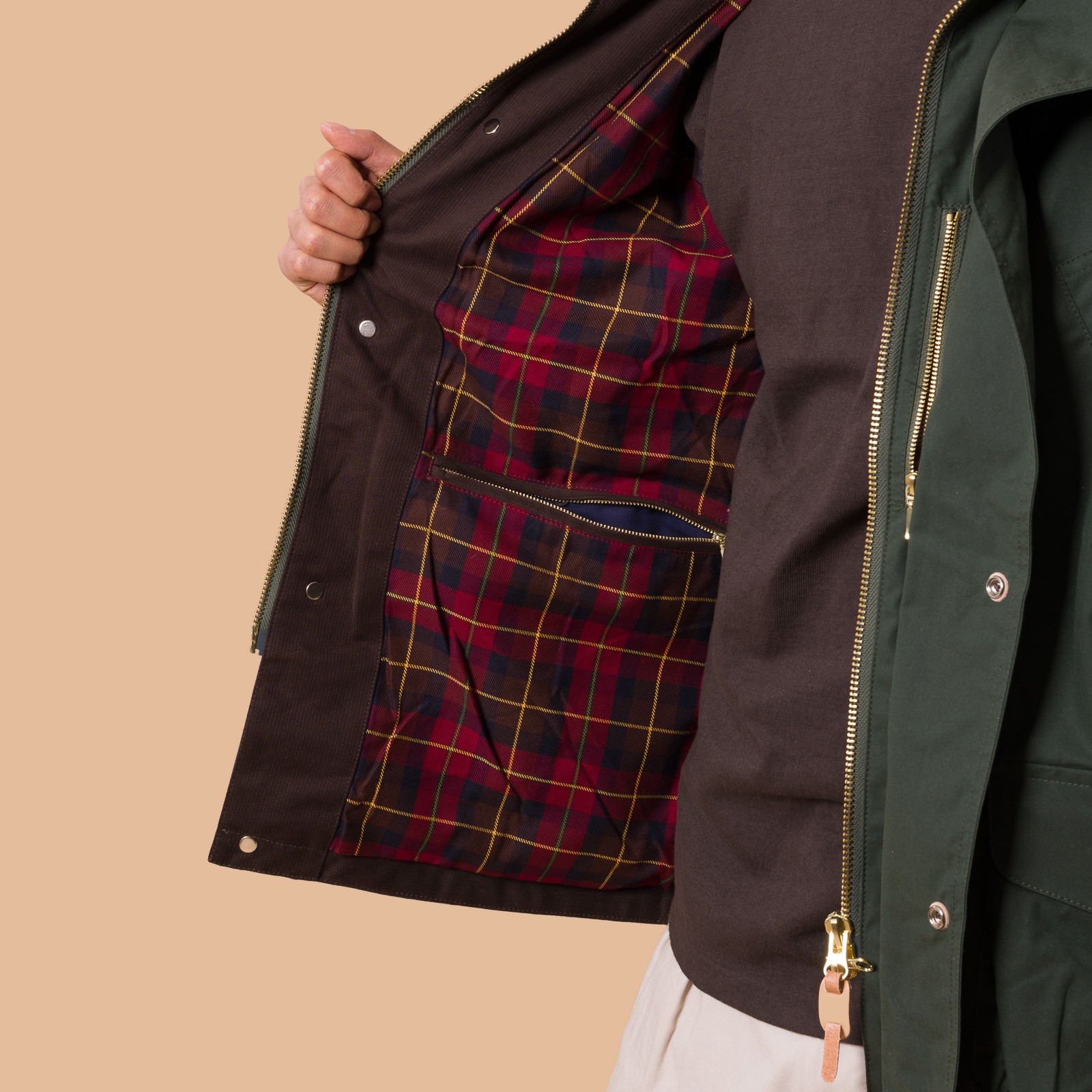 Image-Flâneurs_MANIFATTURA CECCARELLI / Rain Caban Dark Green de face vue intérieur