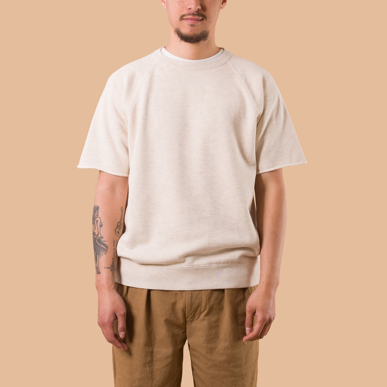 Image-Flâneurs_BEAMS PLUS / Sweat Short Sleeve Cut-Off Oatmeal de face