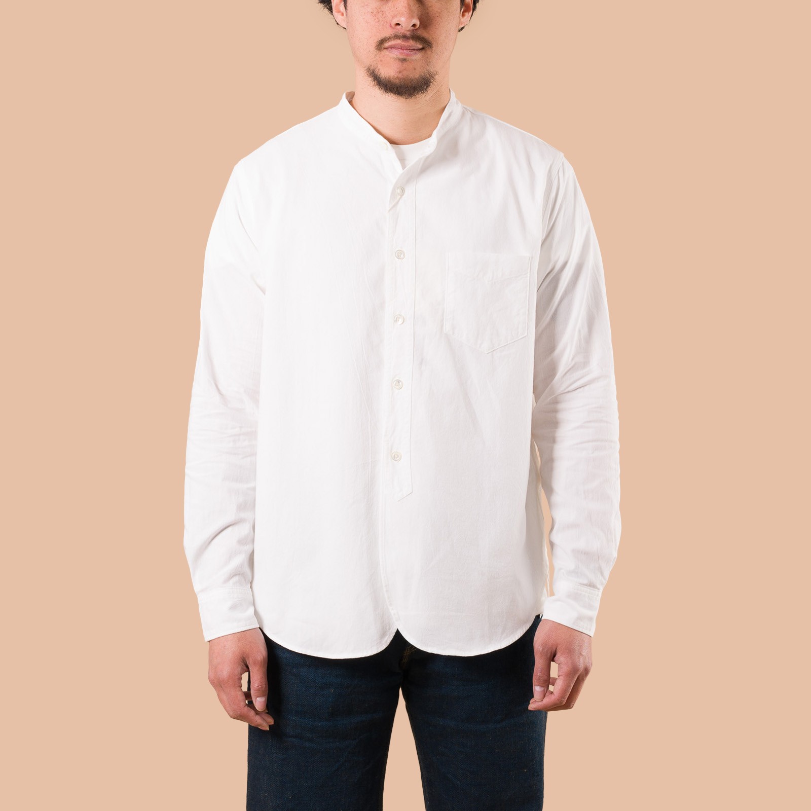 Image-Flâneurs_FOB FACTORY / F3429 Band Collar Shirt White de face