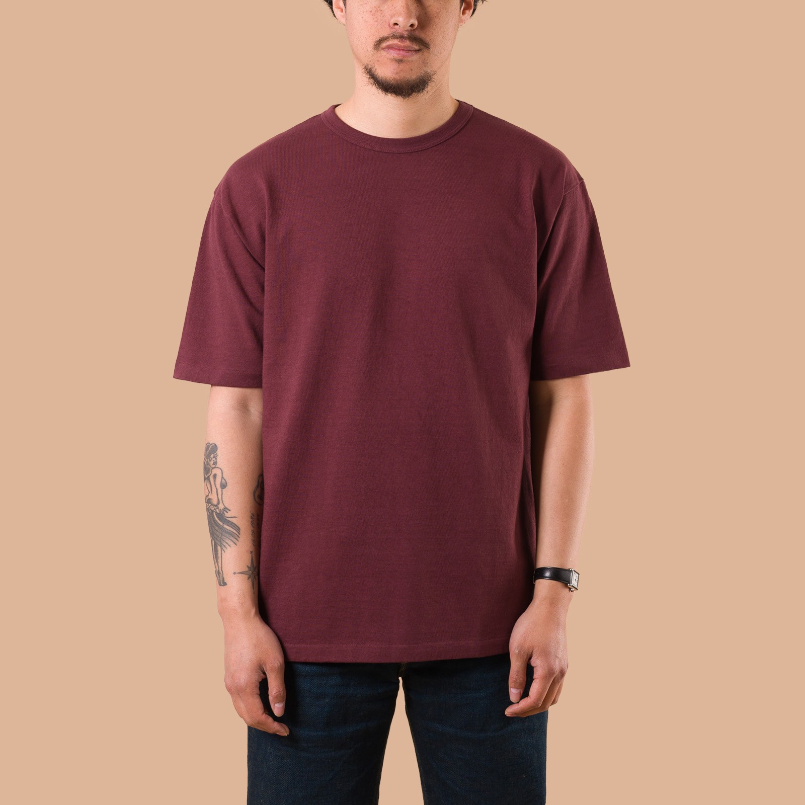 Image-Flâneurs_DUBBLE WORKS / Heavyweight Short Sleeve Tee Bordeaux_de-face