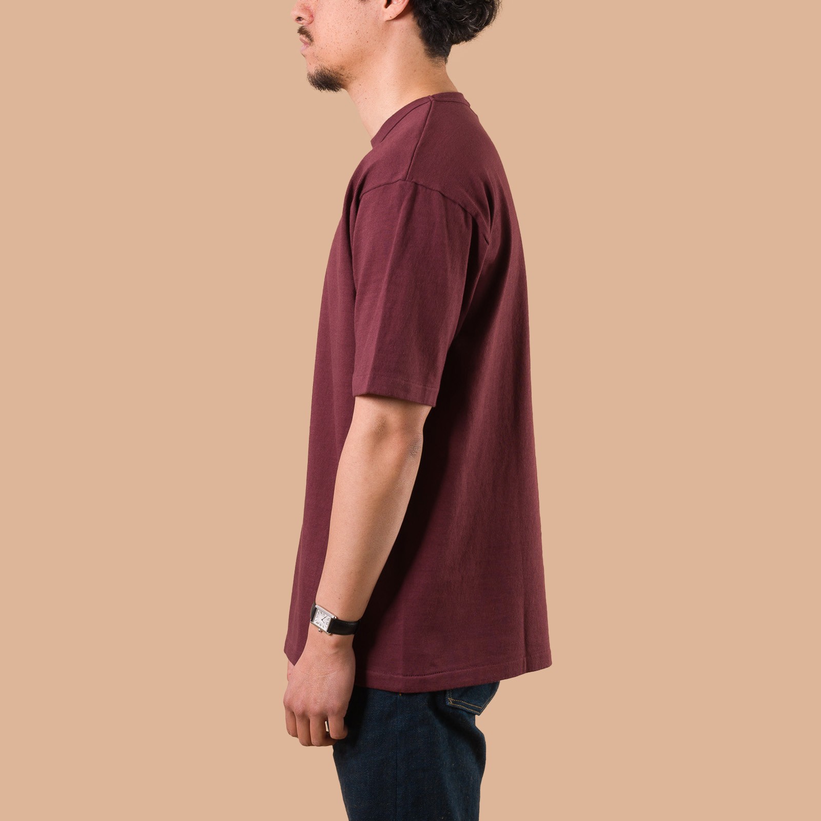 Image-Flâneurs_DUBBLE WORKS / Heavyweight Short Sleeve Tee Bordeaux_de-profil