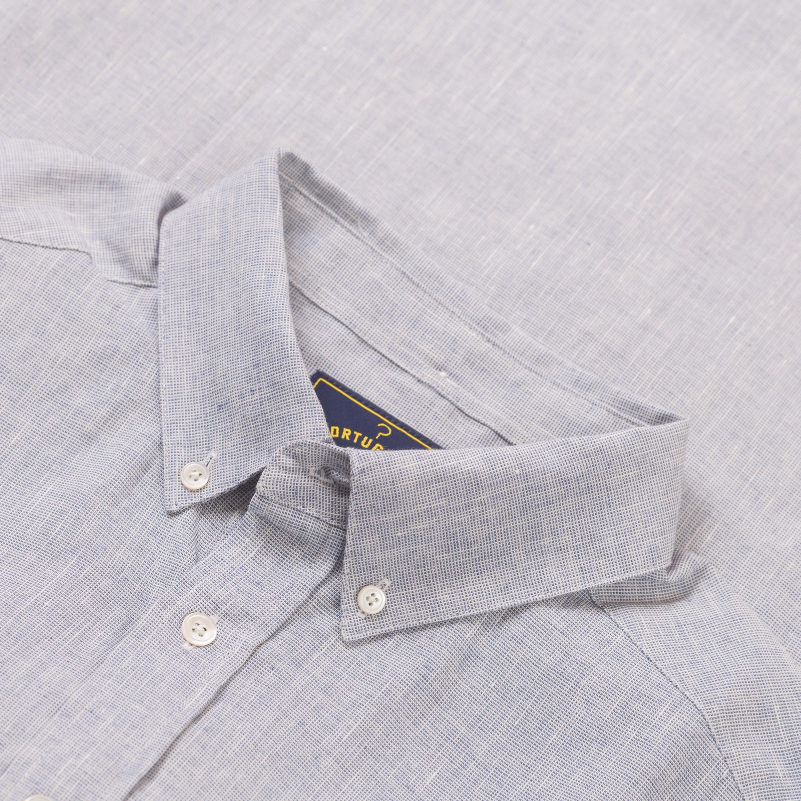 Image Flâneurs PORTUGUESE FLANNEL / Granular Shirt Blue détail col