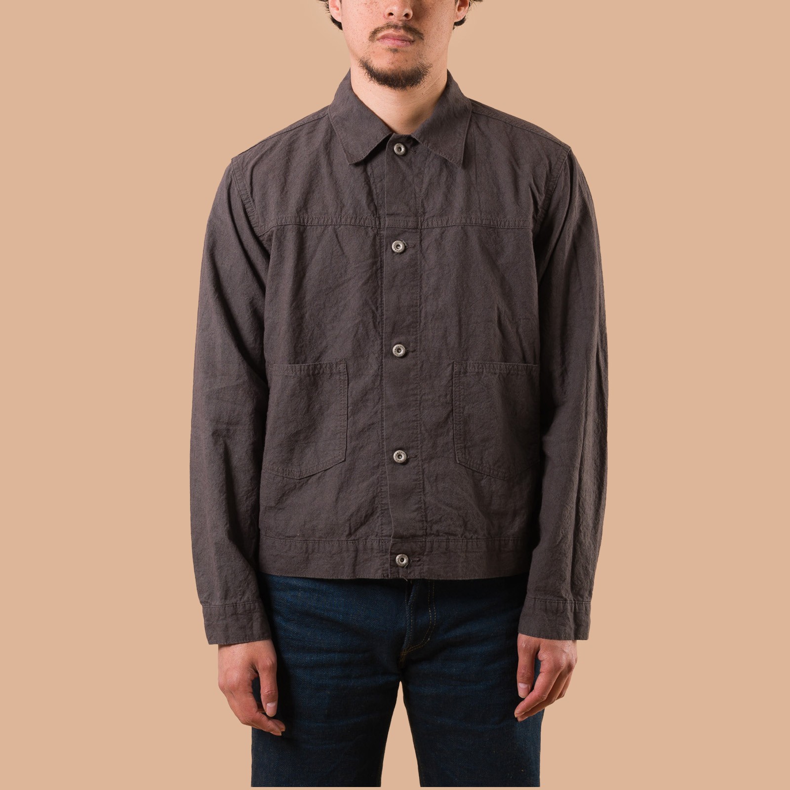 image flâneurs SEUVAS / L/C Trucker Jacket Charcoal de face