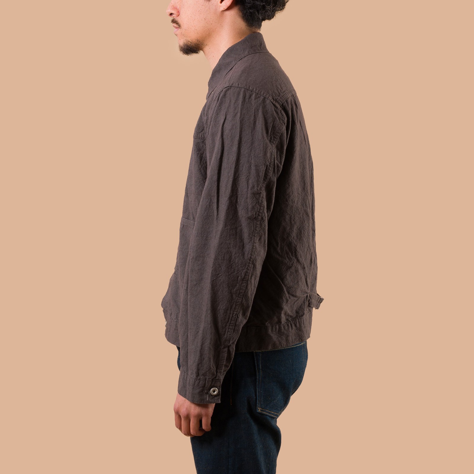 image flâneurs SEUVAS / L/C Trucker Jacket Charcoal de profil