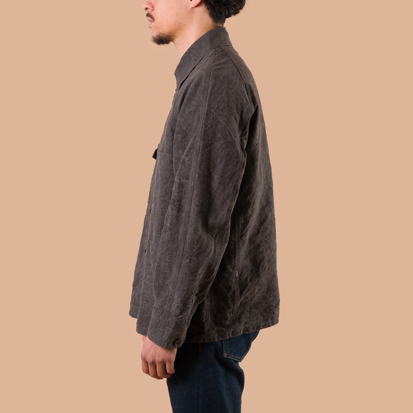 image flâneurs SEUVAS / Washi Raglan Coverall Jacket Dark Charcoal de profil