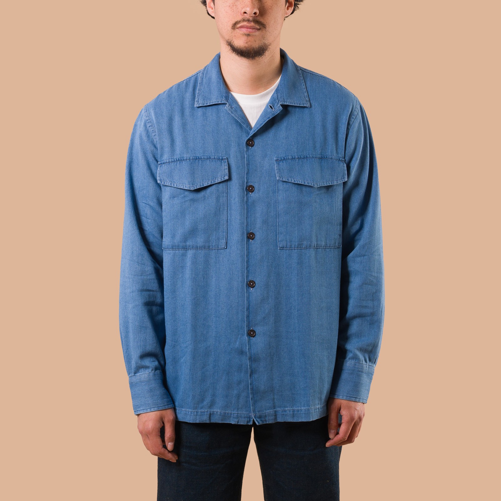 Attendant Shirt Washed Indigo Recycled Herringbone