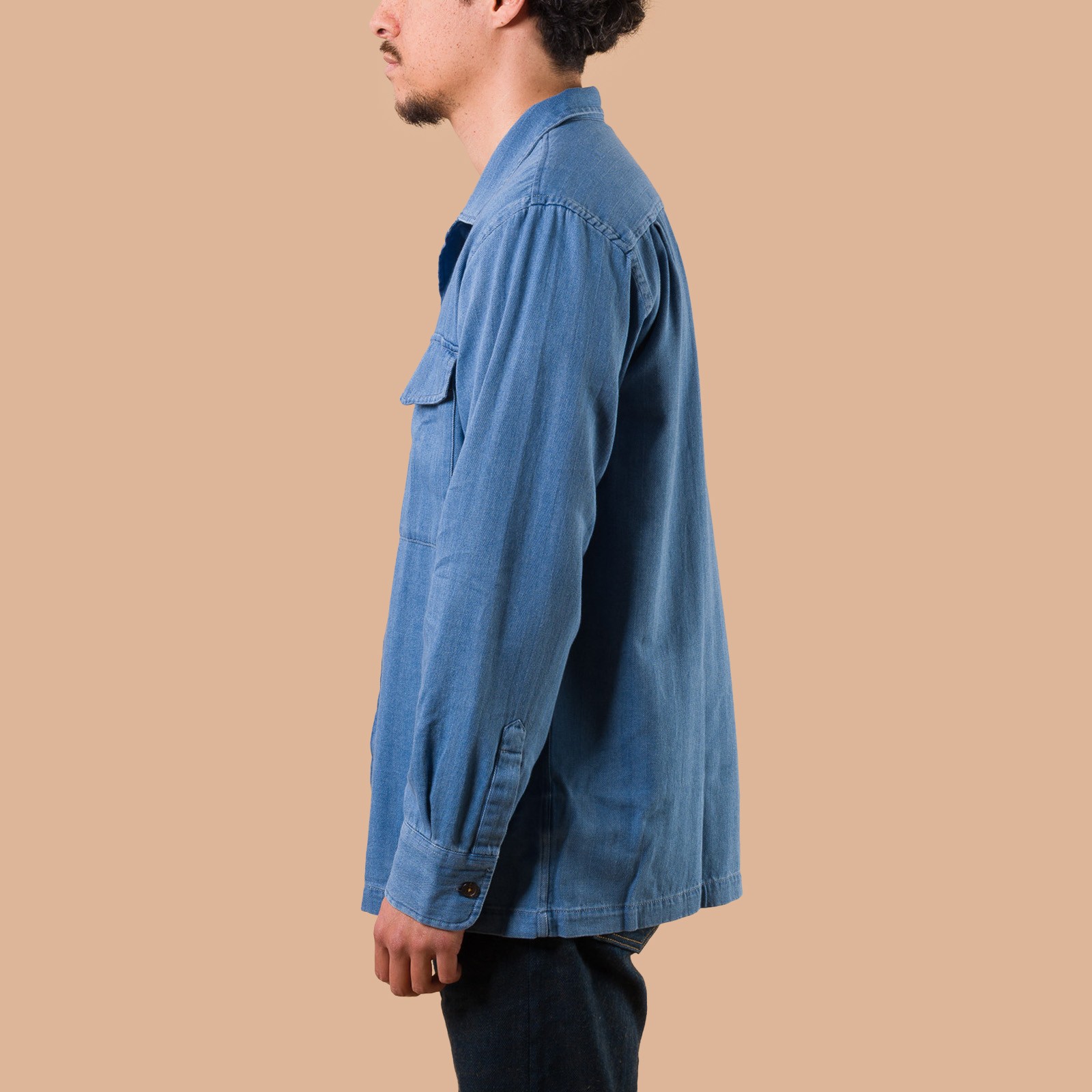 Attendant Shirt Washed Indigo Recycled Herringbone