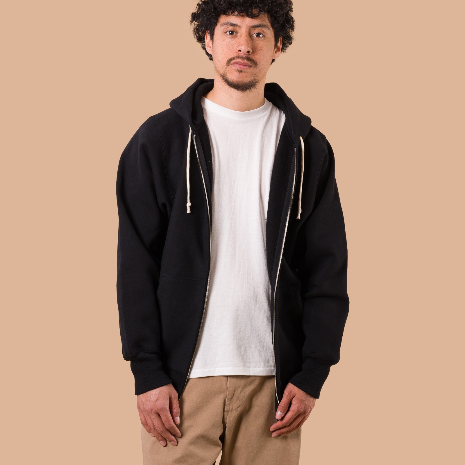 image flaneurs WAREHOUSE & COW Lot. 487 Zip Hooded Sweatshirt Black de face ouvert