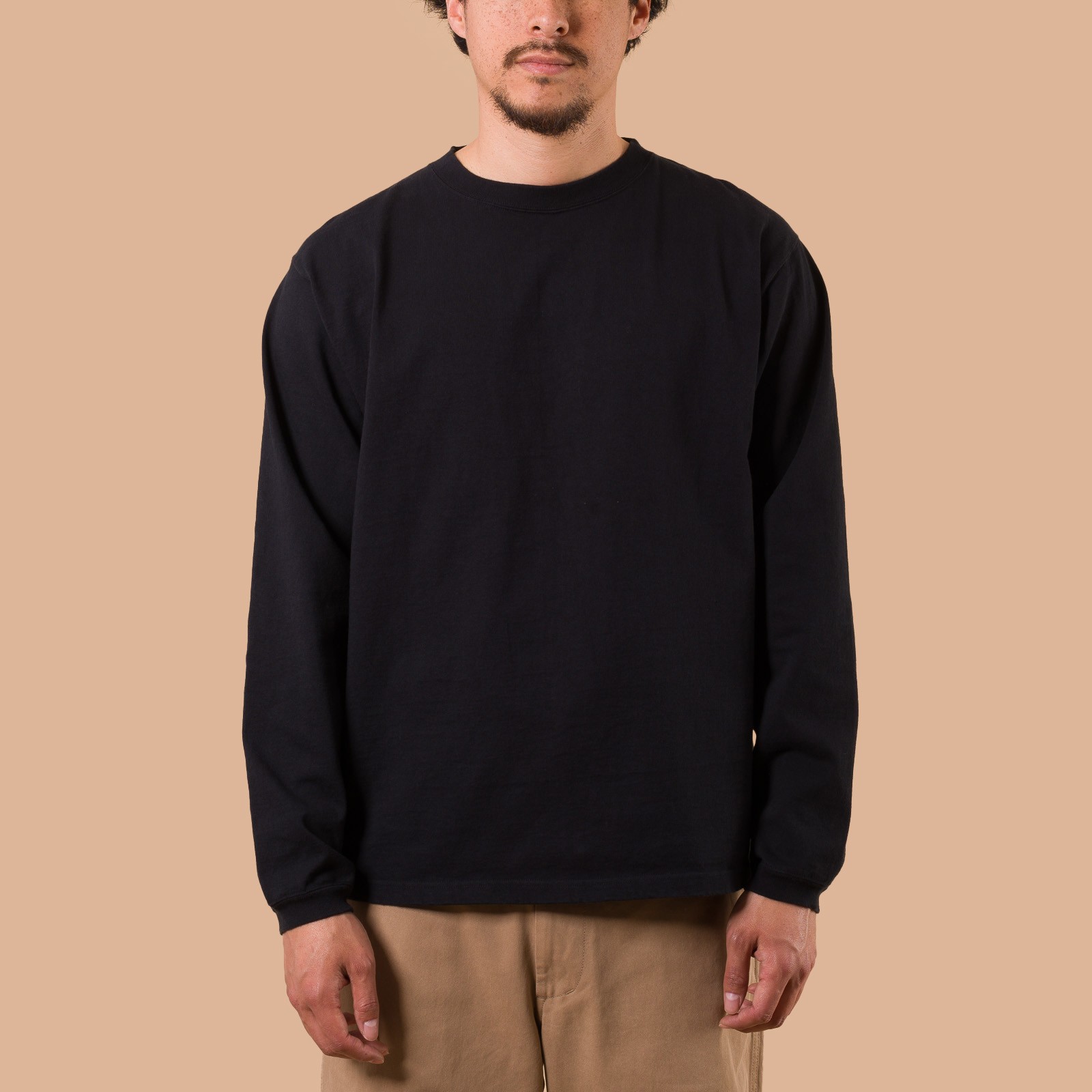 Image-Flâneurs_GOOD ON / L/S Heavy Crew Tee Black face