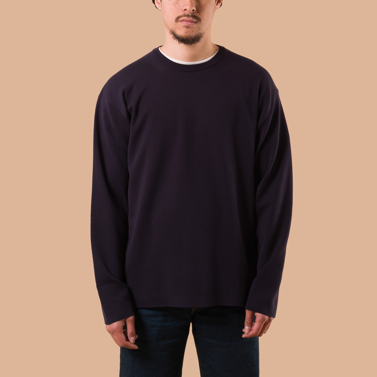 image flâneurs BATONER / 32G Smooth Knit Long Sleeve Navy de face