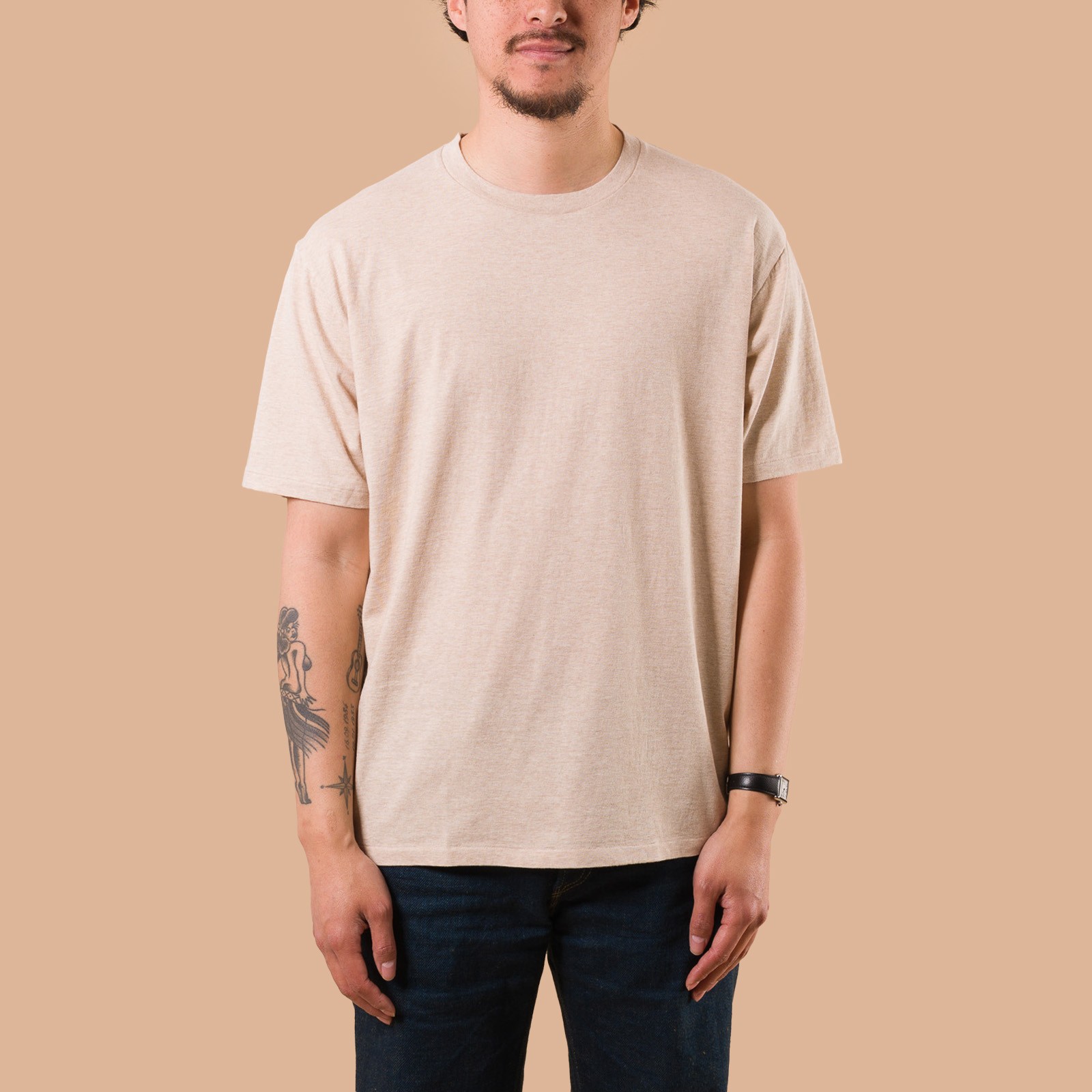 image-Flâneurs BATONER / Light Meriyasu T-Shirt Heather Beige de face