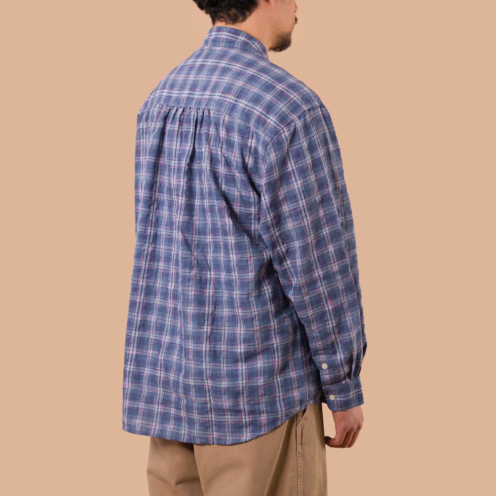image flâneurs FRIZMWORKS / Uneven Check Shirt Blue de dos