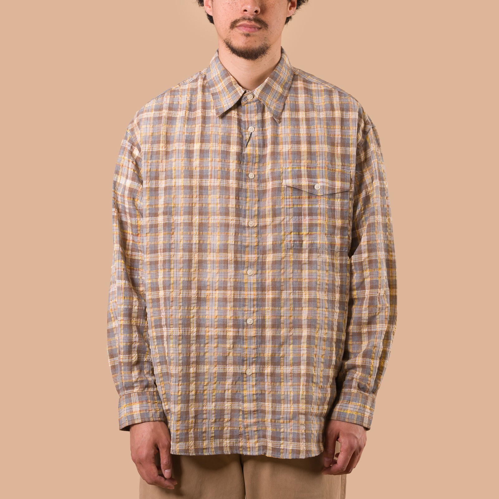 image flâneurs FRIZMWORKS / Uneven Check Shirt Yellow de face