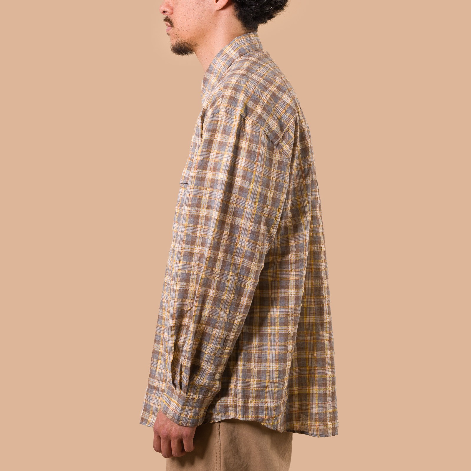 image flâneurs FRIZMWORKS / Uneven Check Shirt Yellow de profil