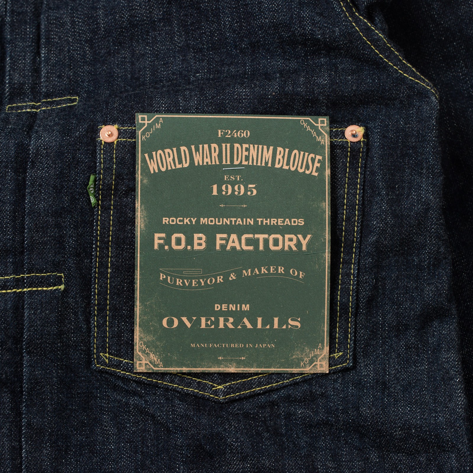 detail poche flaneurs FOB FACTORY  F2460 14oz WWII Denim Blouse (3)