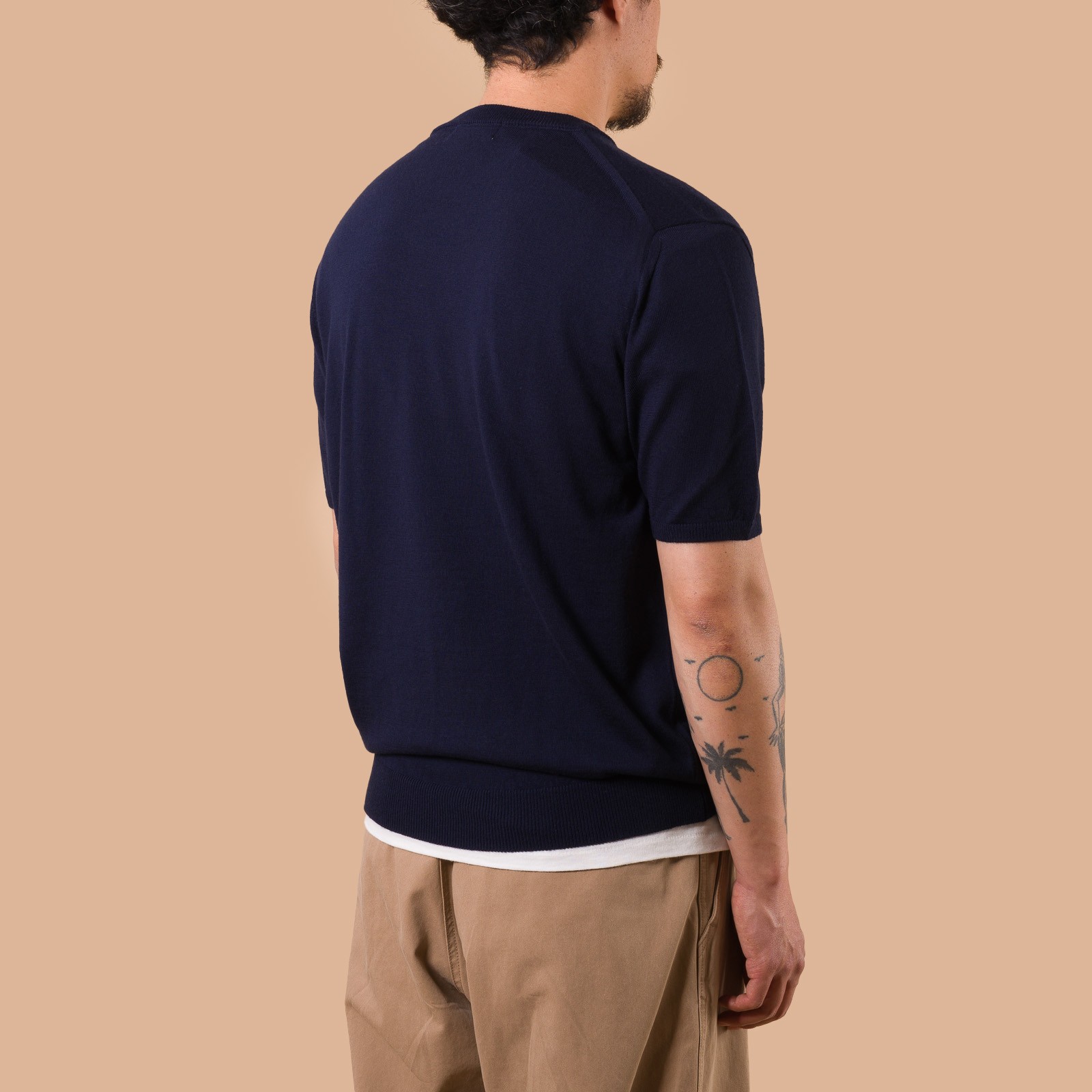 image flâneurs MOONCASTLE / 12G Wool Crewneck Short Sleeve Dark Navy de dos