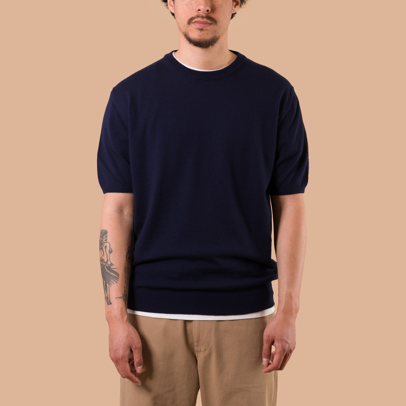 image flâneurs MOONCASTLE / 12G Wool Crewneck Short Sleeve Dark Navy de face