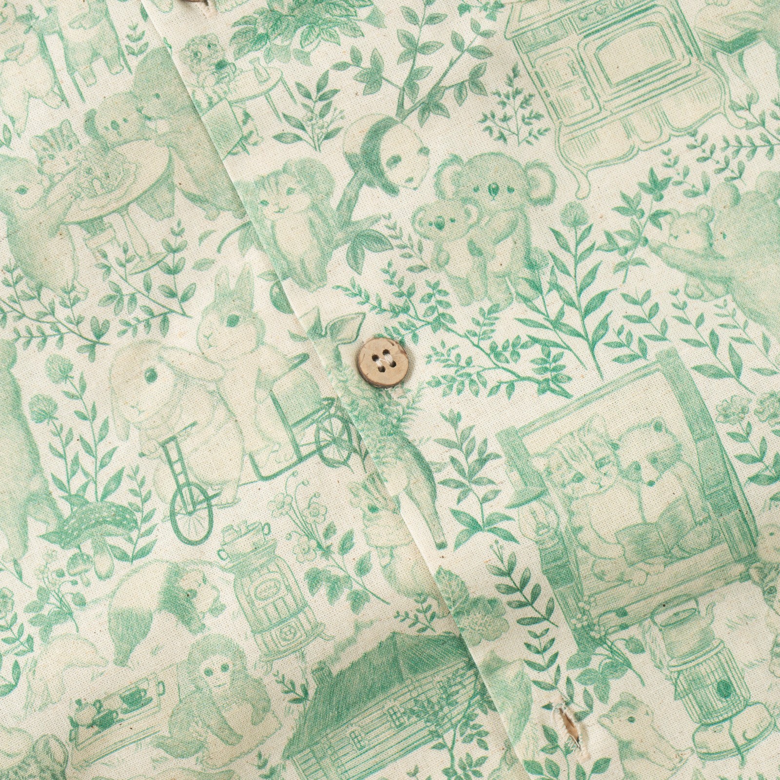 détail bouton flaneurs chemise NAKED & FAMOUS Aloha Shirt Linen animals green (3)