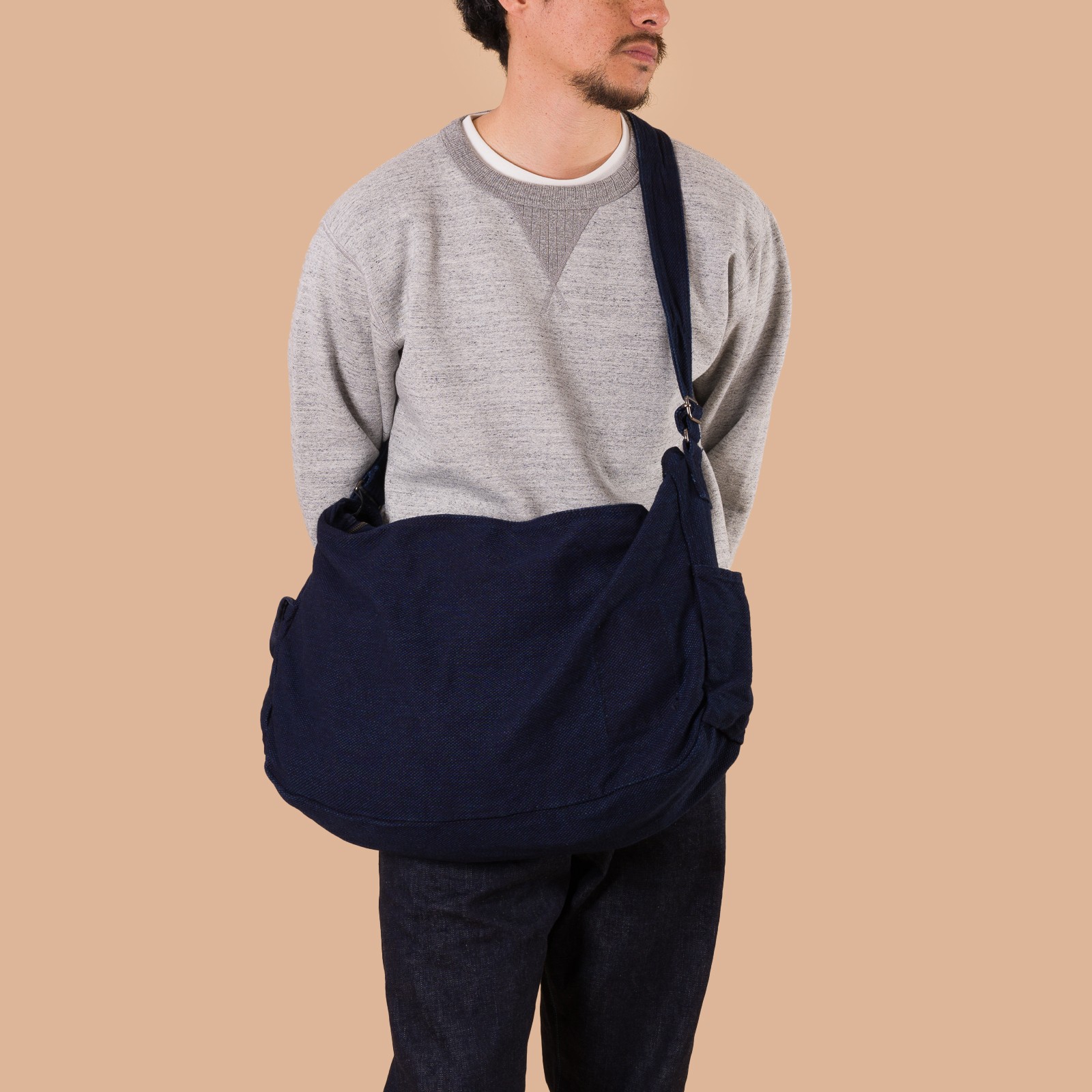 Heavy Canvas Shoulder Bag Sashiko Denim