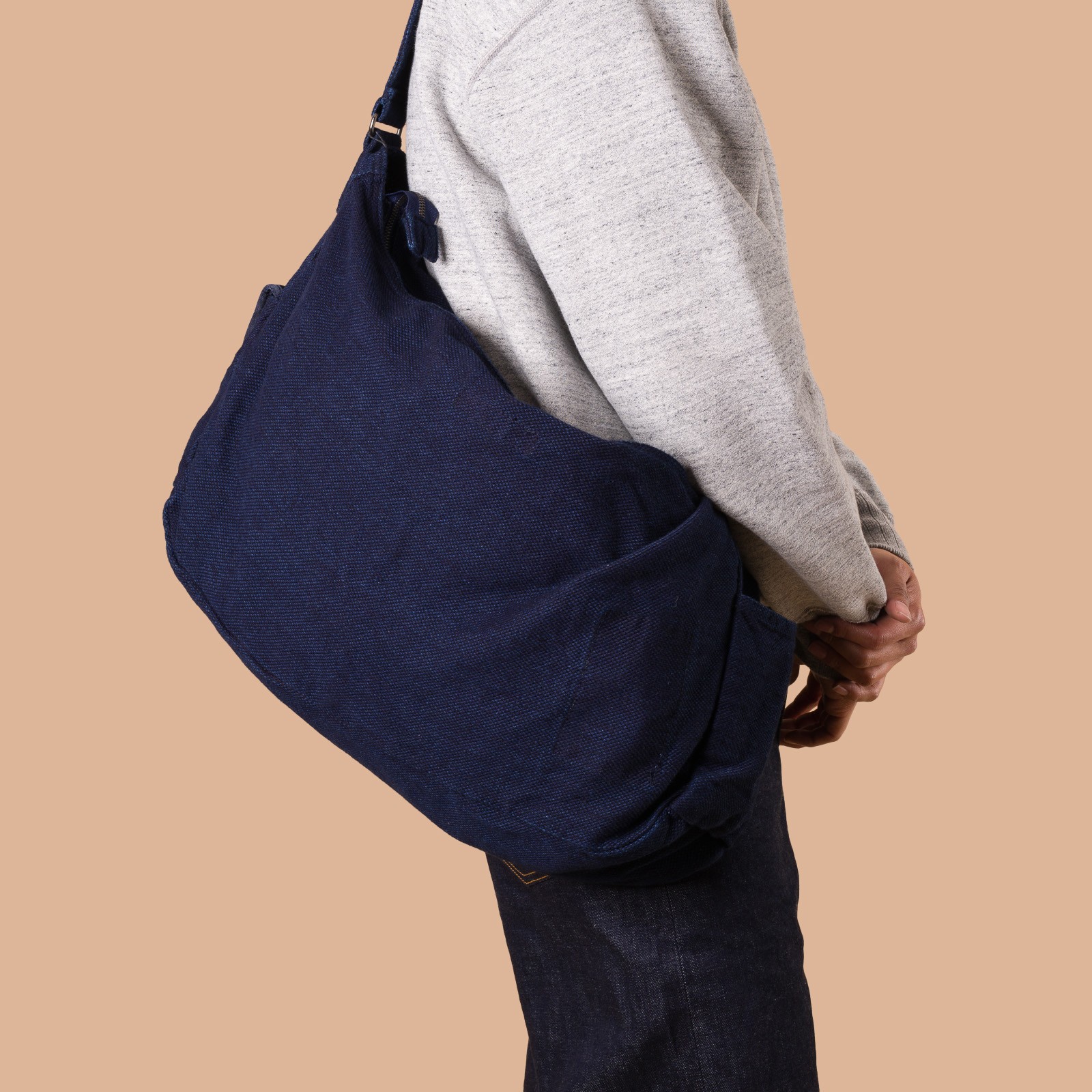 Heavy Canvas Shoulder Bag Sashiko Denim