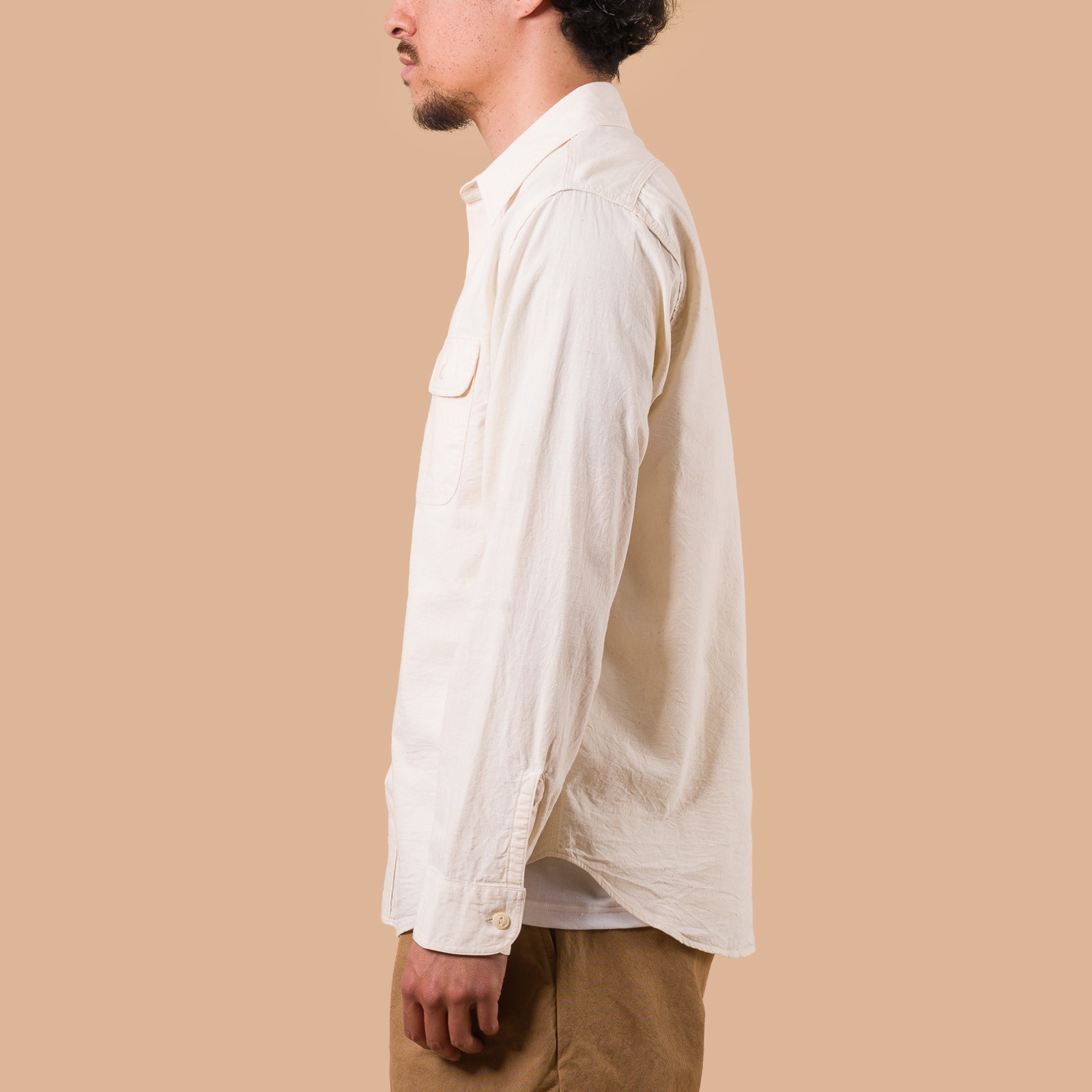 Long Sleeve Chambray Work Shirt White