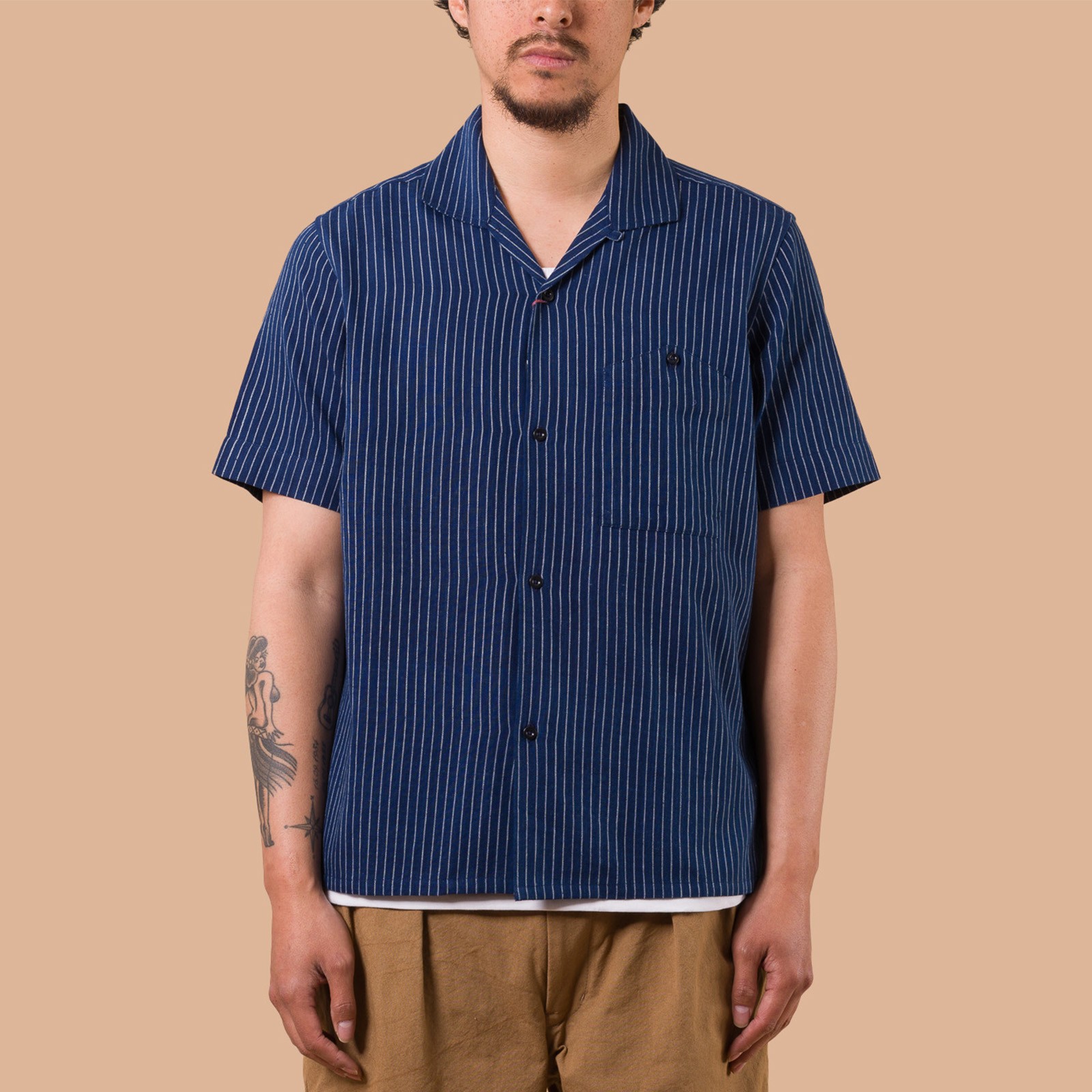 image flâneurs KARDO x FLANEURS / S/S Shirt Handwoven Stripes Indigo de face
