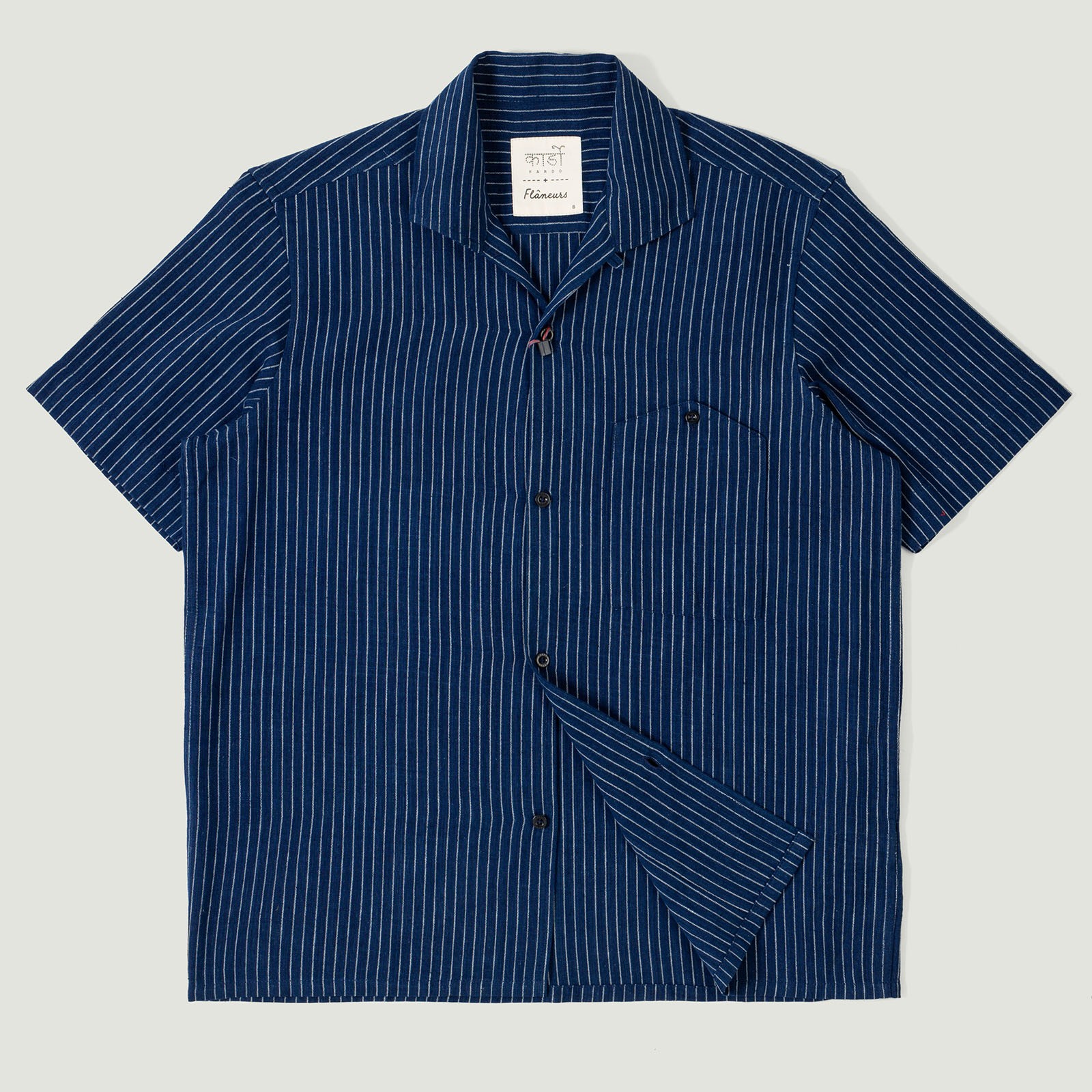Vignettes KARDO x FLANEURS chemisette motif Shirt Handwoven Stripes Indigo