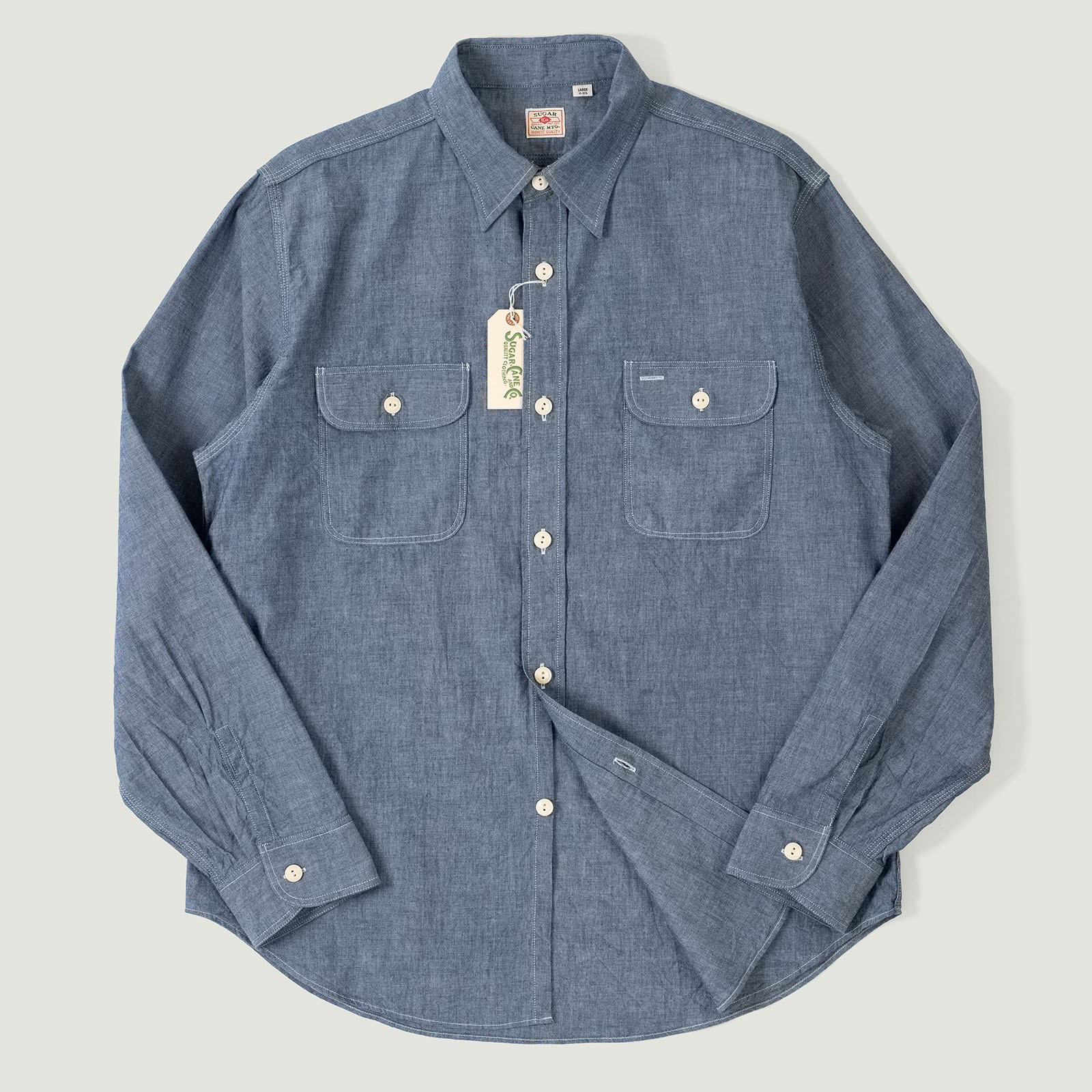 Long Sleeve Chambray Work Shirt Blue