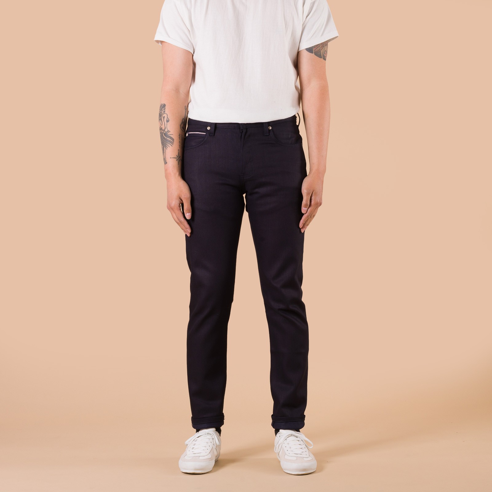photo flâneurs NAKED & FAMOUS SuperGuy Indigo X Indigo Stretch Selvedge porté de face