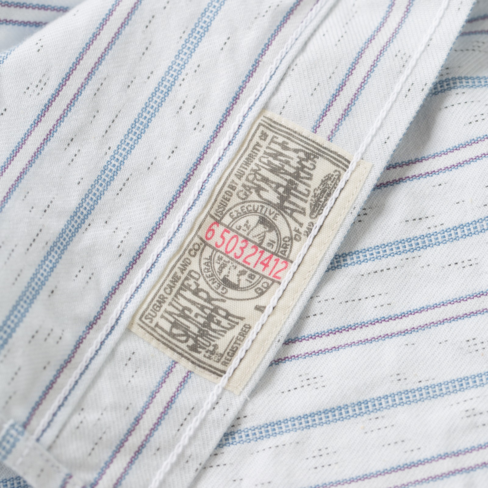 détails flaneurs SUGAR CANE Fiction Romance 6oz Indigo Stripe Work Shirt (4)