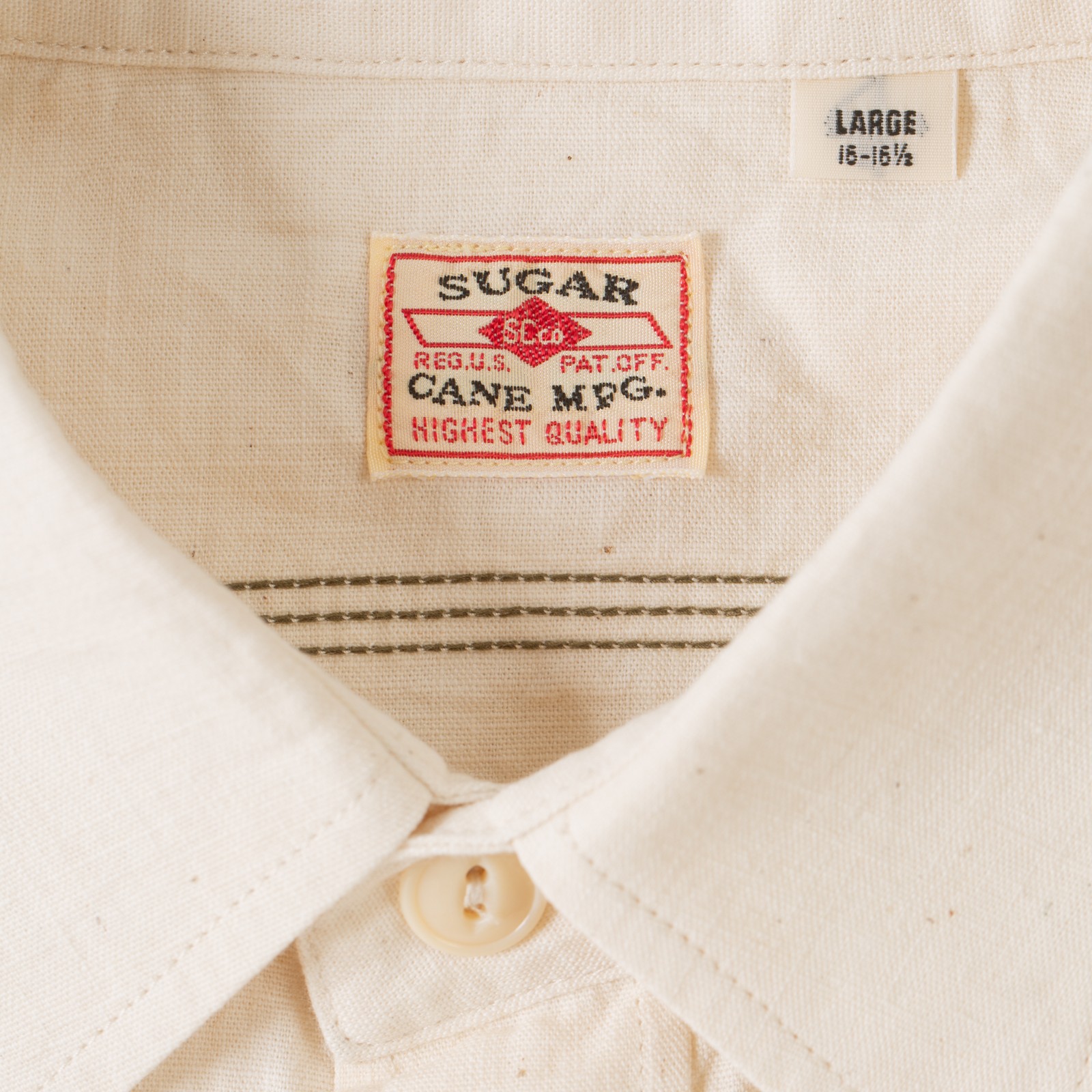 détails flaneurs SUGAR CANE Long Sleeve Chambray Work Shirt White (3)