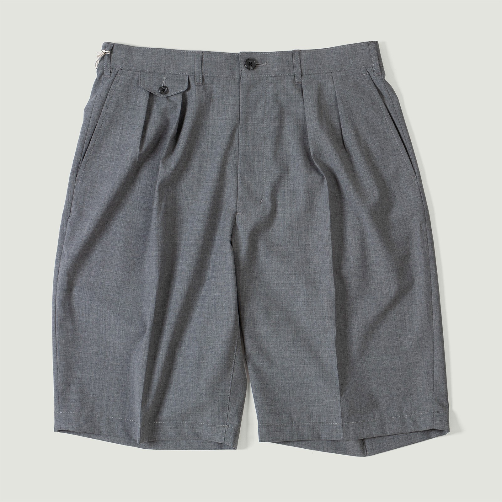 2 Pleats Wool Tropical Grey Shorts