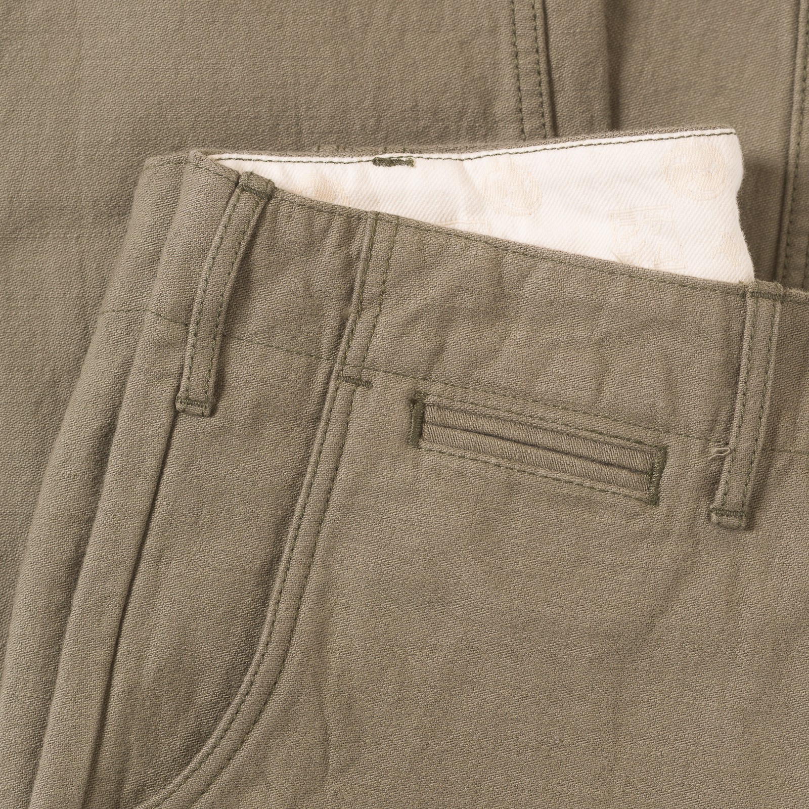 Image flâneurs SAMURAI JEANS / SJ42BP 15oz Heavy Back Satin Selvedge Chino Olive détail poche