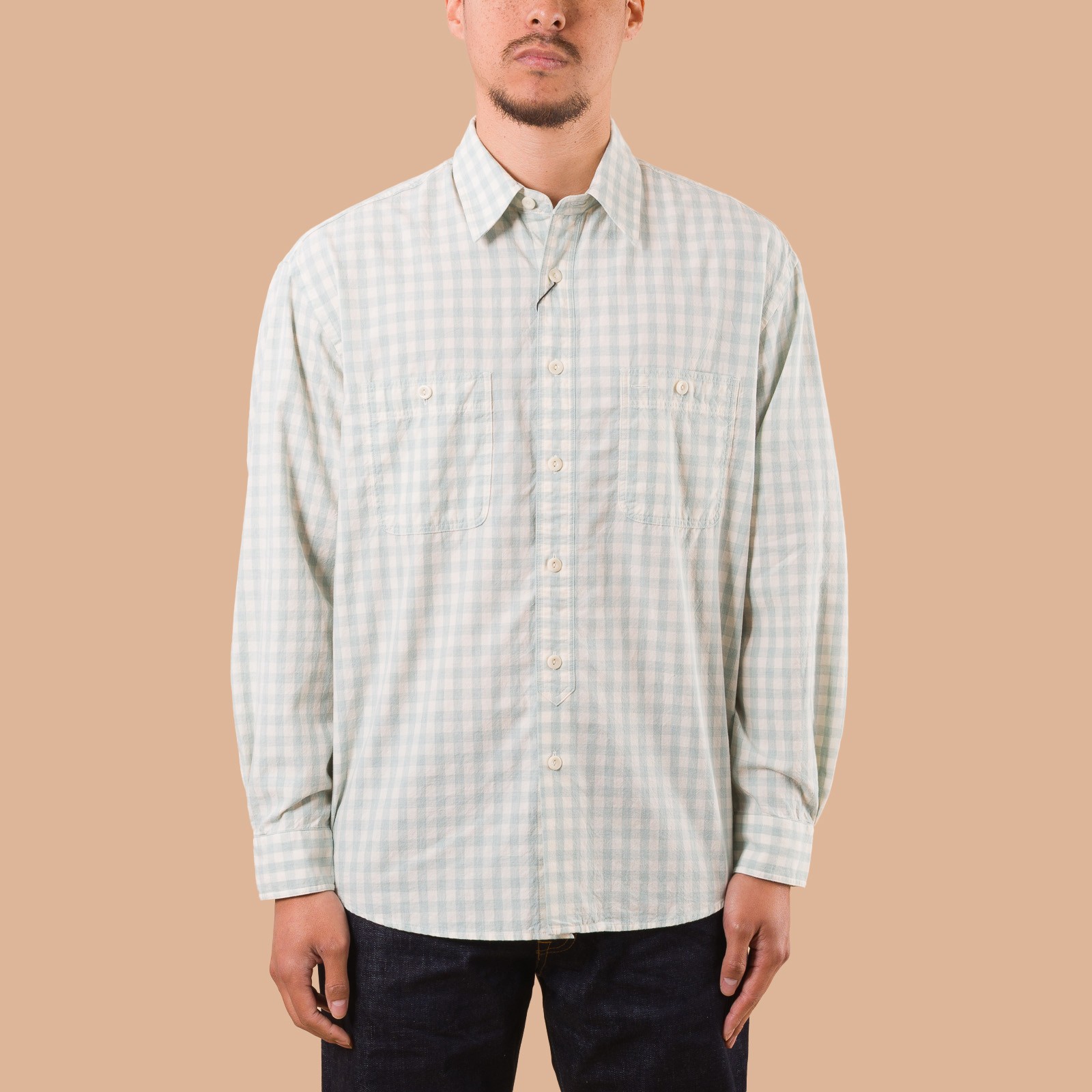 Melange Check Work Shirt Pale Green
