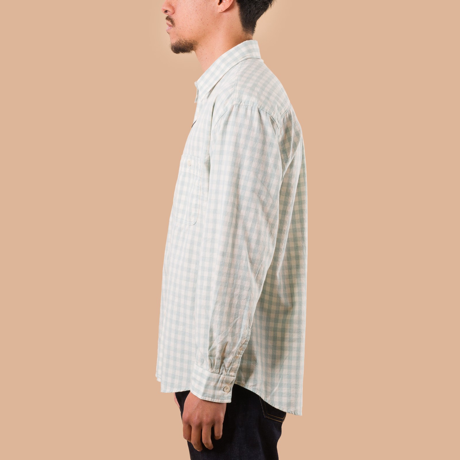 Melange Check Work Shirt Pale Green