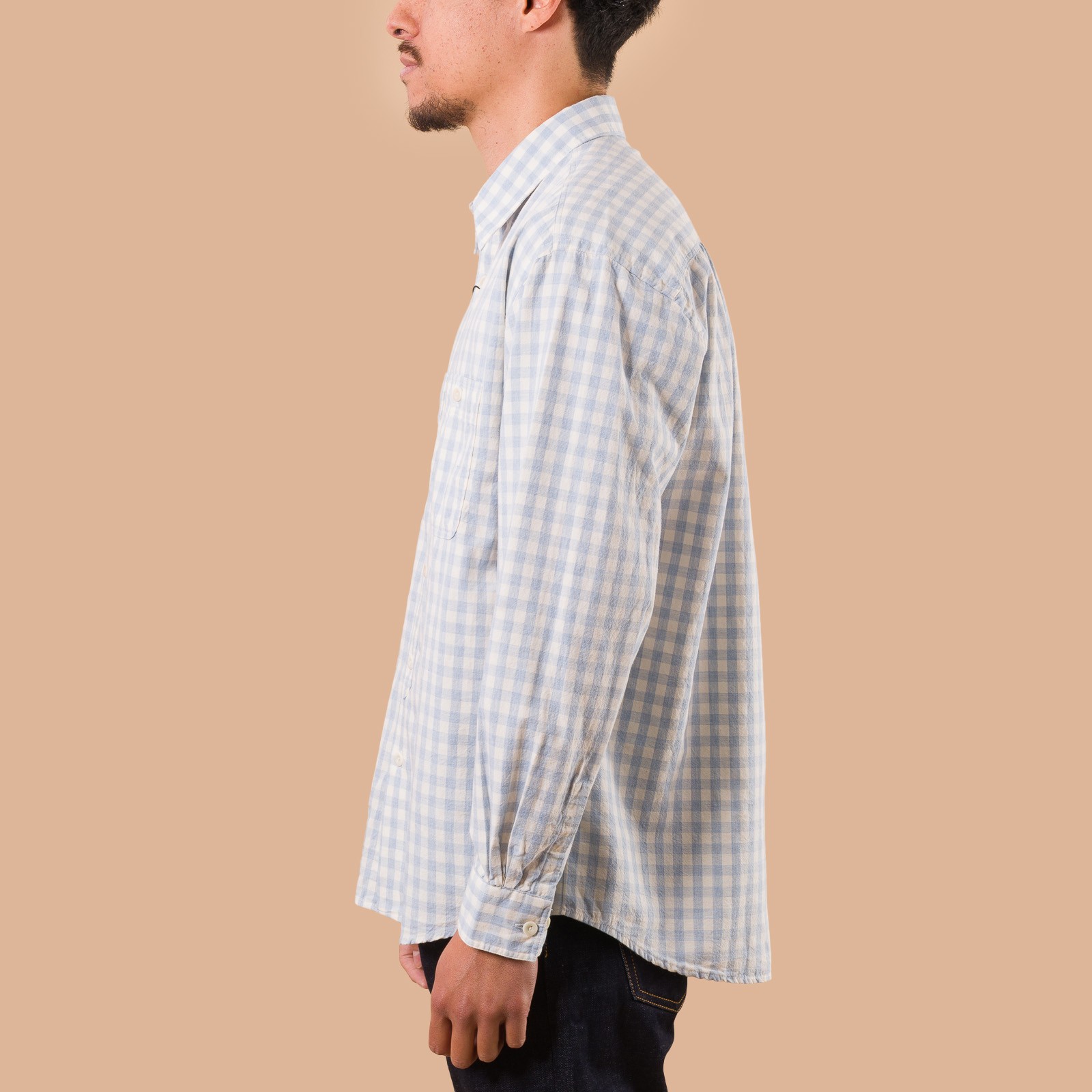 image flâneurs FRIZMWORKS / Melange Check Work Shirt Sky de profil