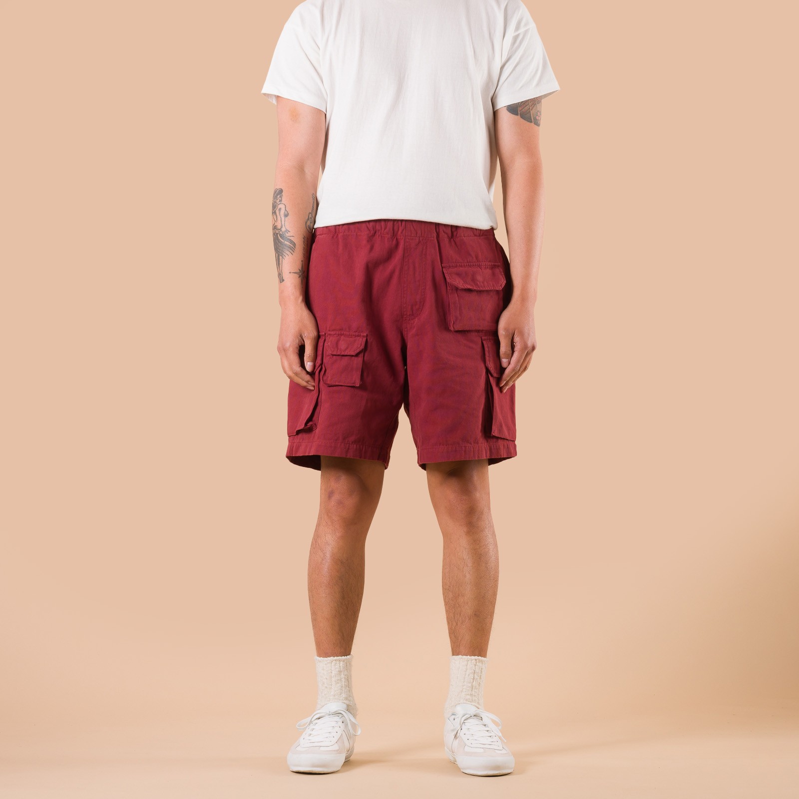 image flâneurs FRIZMWORKS / Canvas Multi Pocket Shorts Burgundy de face