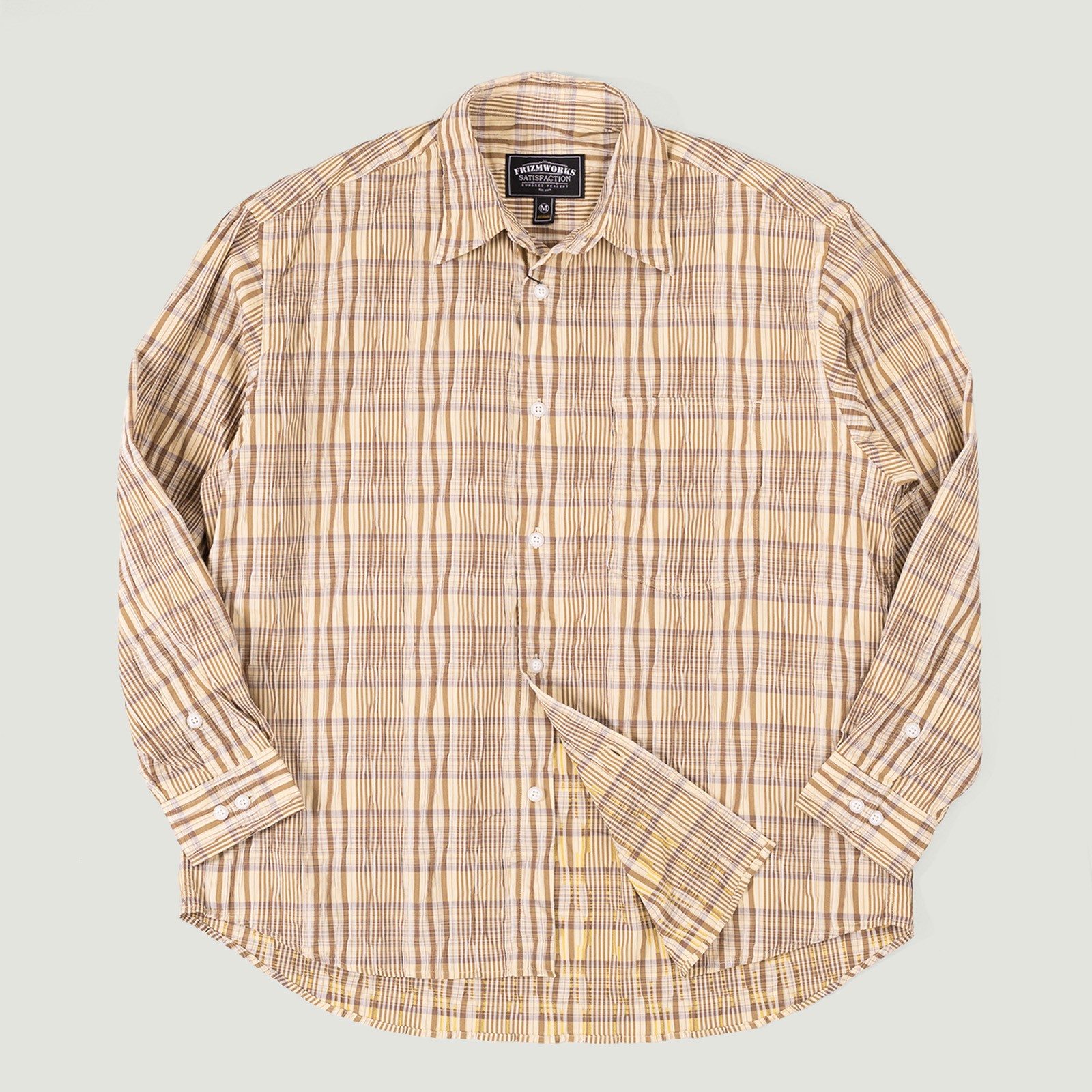 Gathered Seersucker Check Shirt Beige