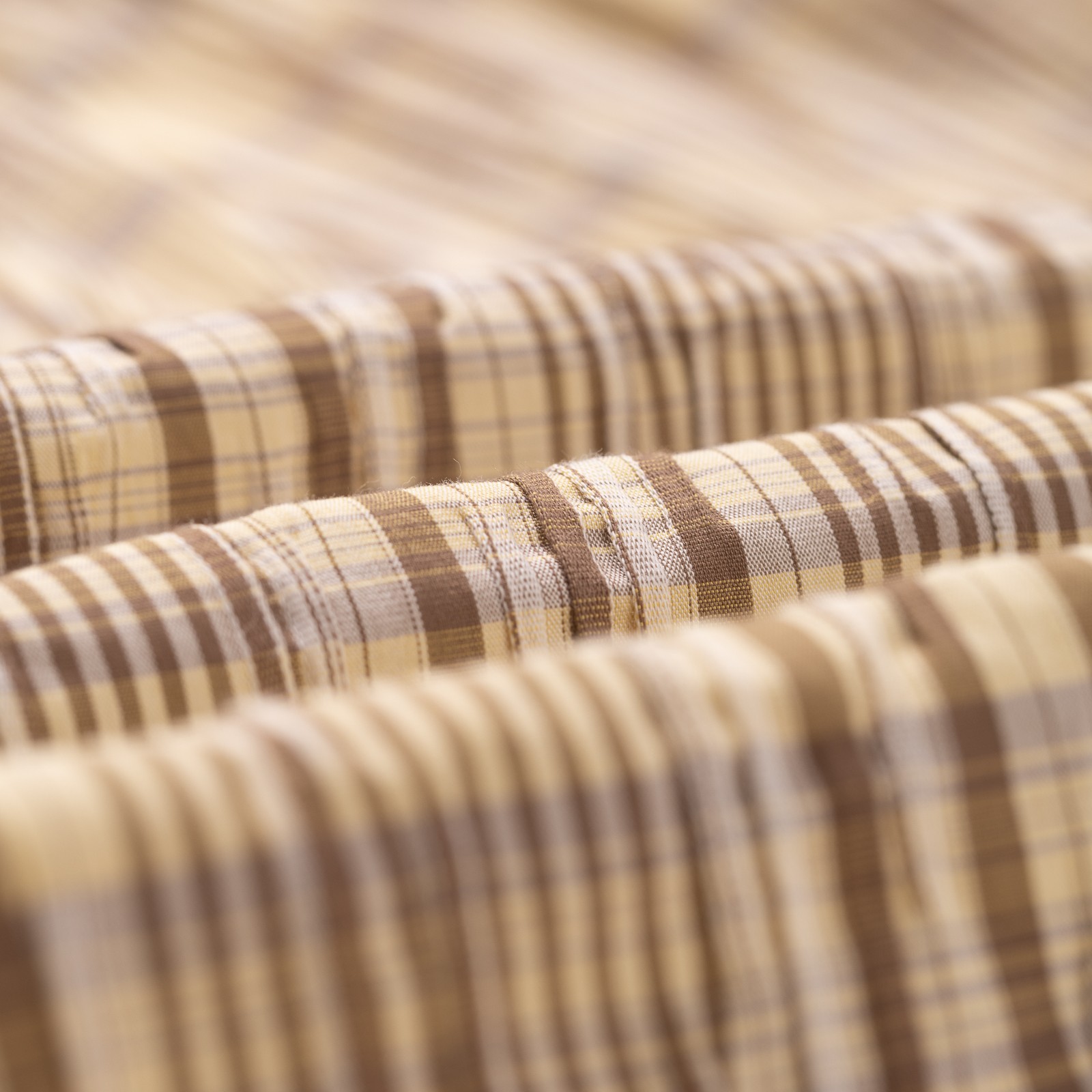 Gathered Seersucker Check Shirt Beige