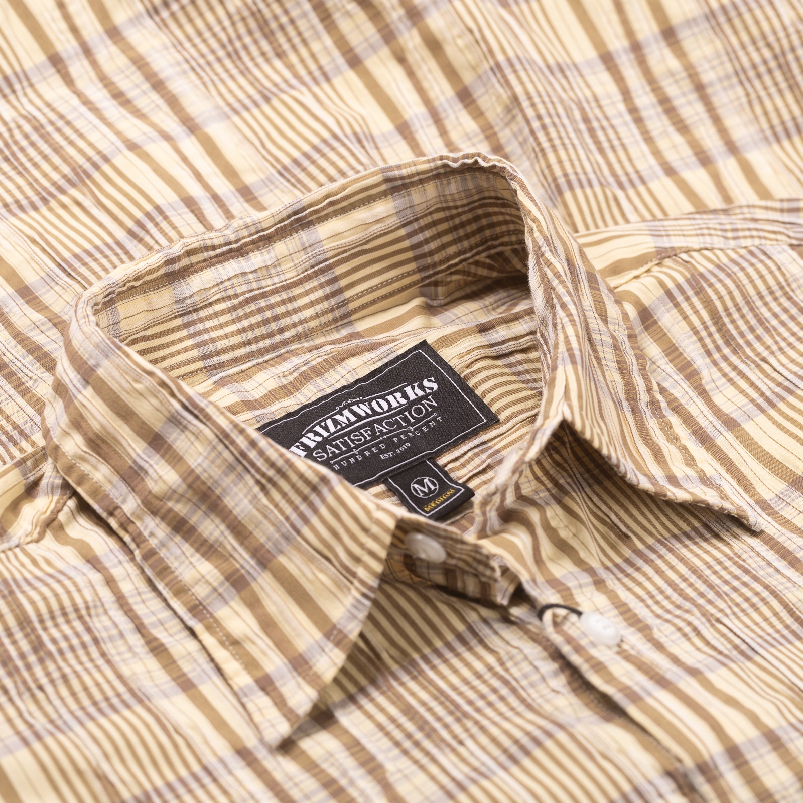 Gathered Seersucker Check Shirt Beige