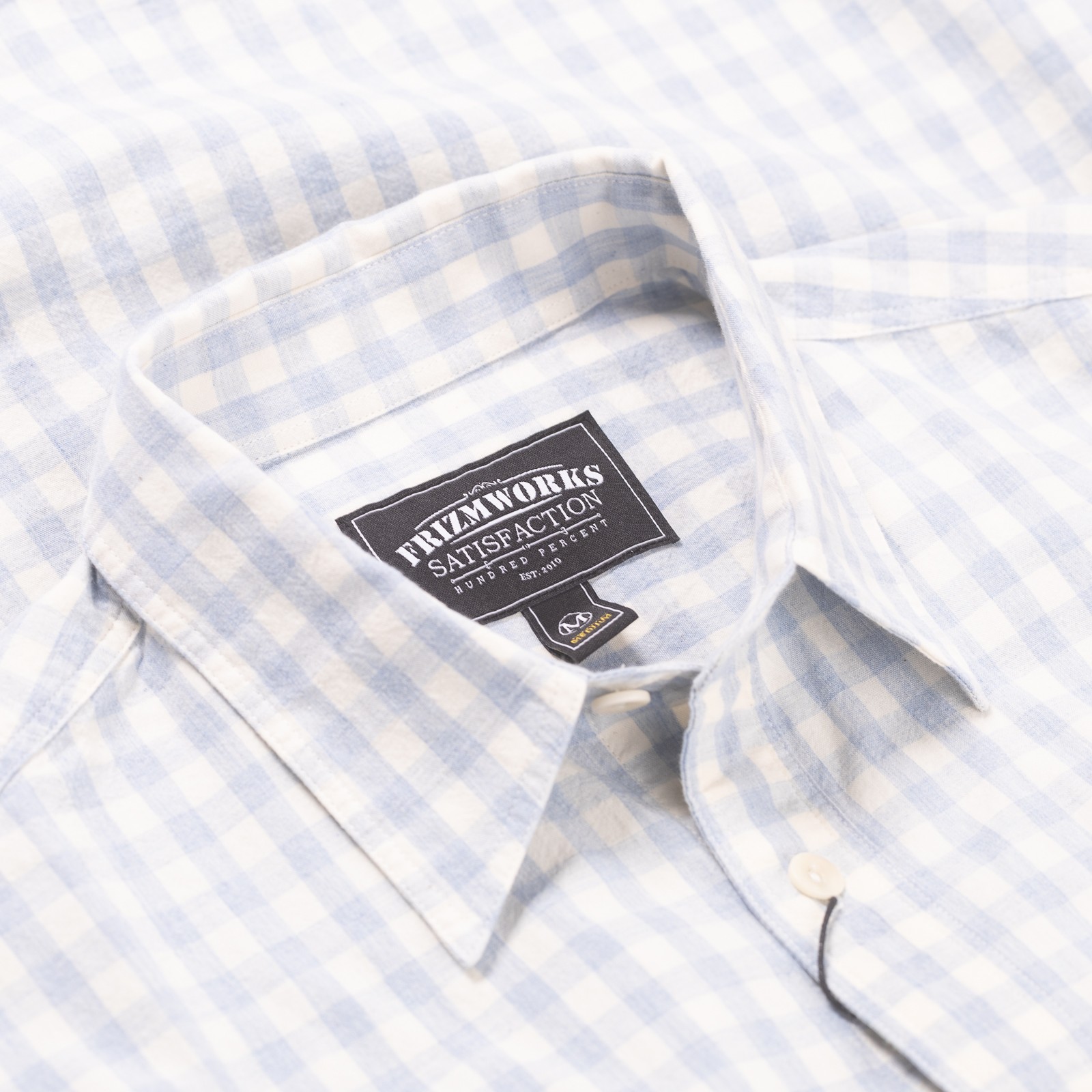 image flâneurs FRIZMWORKS / Melange Check Work Shirt Sky détail col