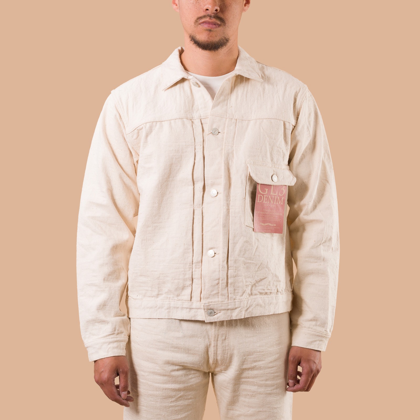 image flâneurs STUDIO D'ARTISAN / SD-4101E 15oz GL3 Selvedge Denim Type I Jacket Ecru face
