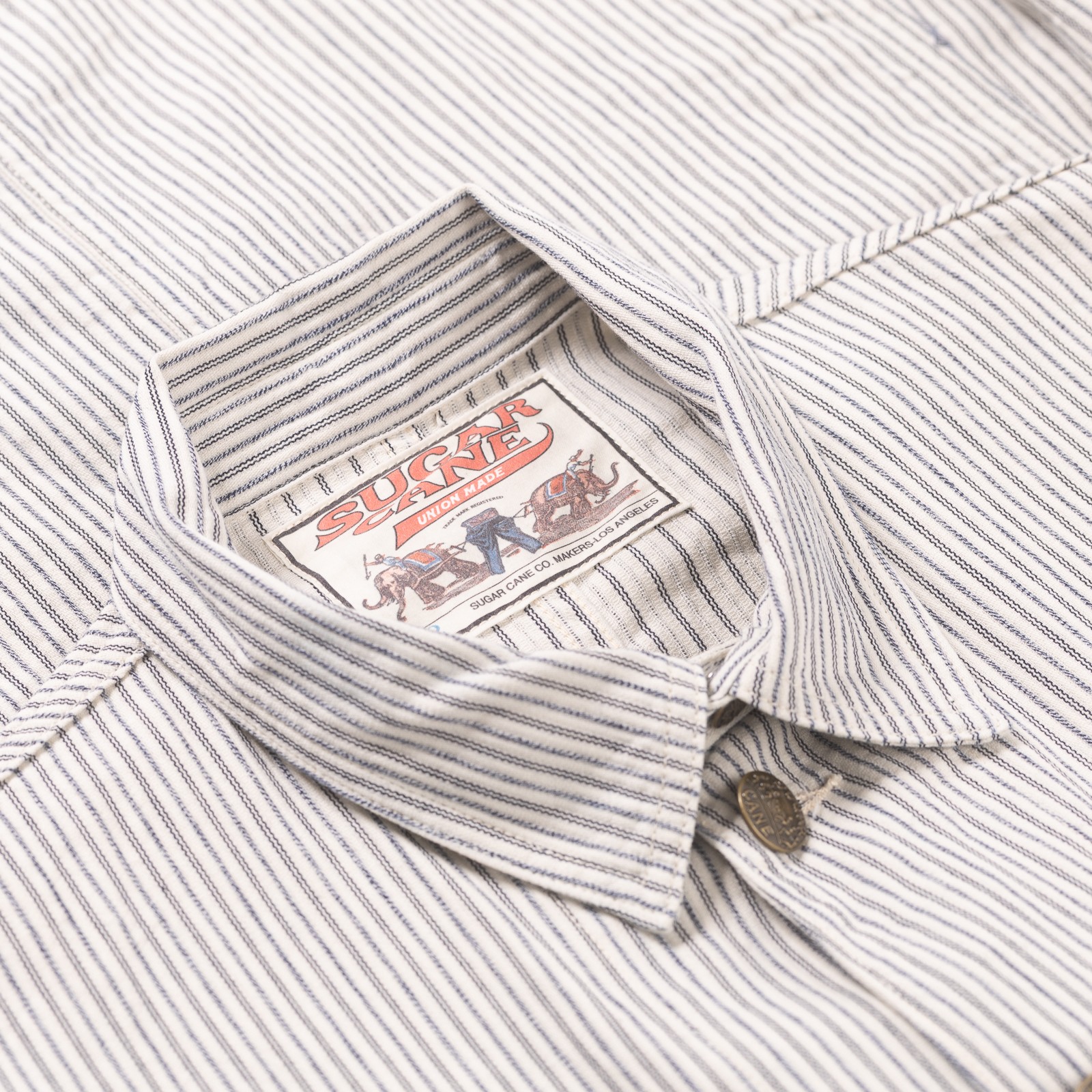 Image Flâneurs SUGAR CANE / "Fiction Romance" 8oz Indigo Stripe Work Coat détail col