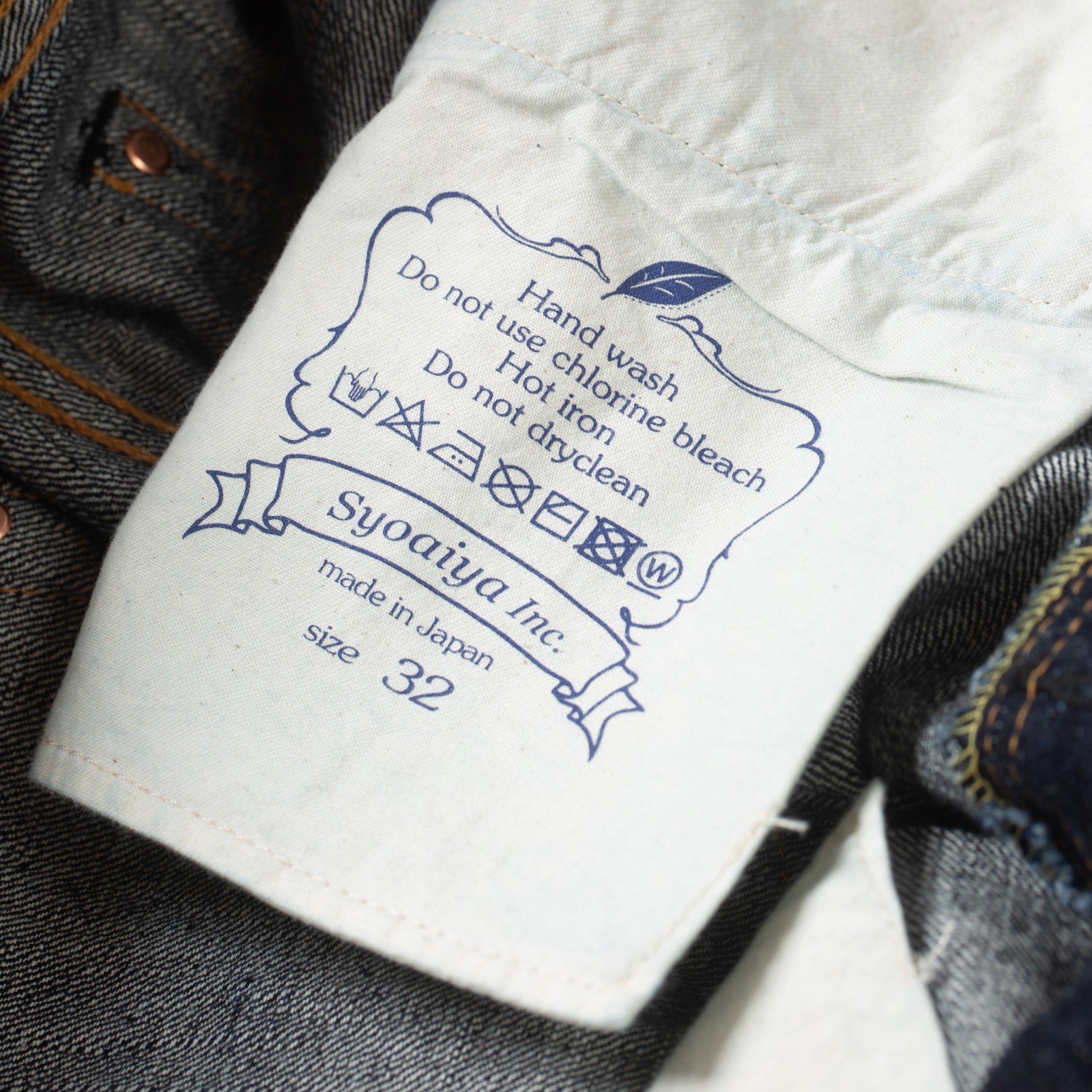 détail stampe pocket flaneurs Pure Blue Japan jeans 14oz Selvedge Denim