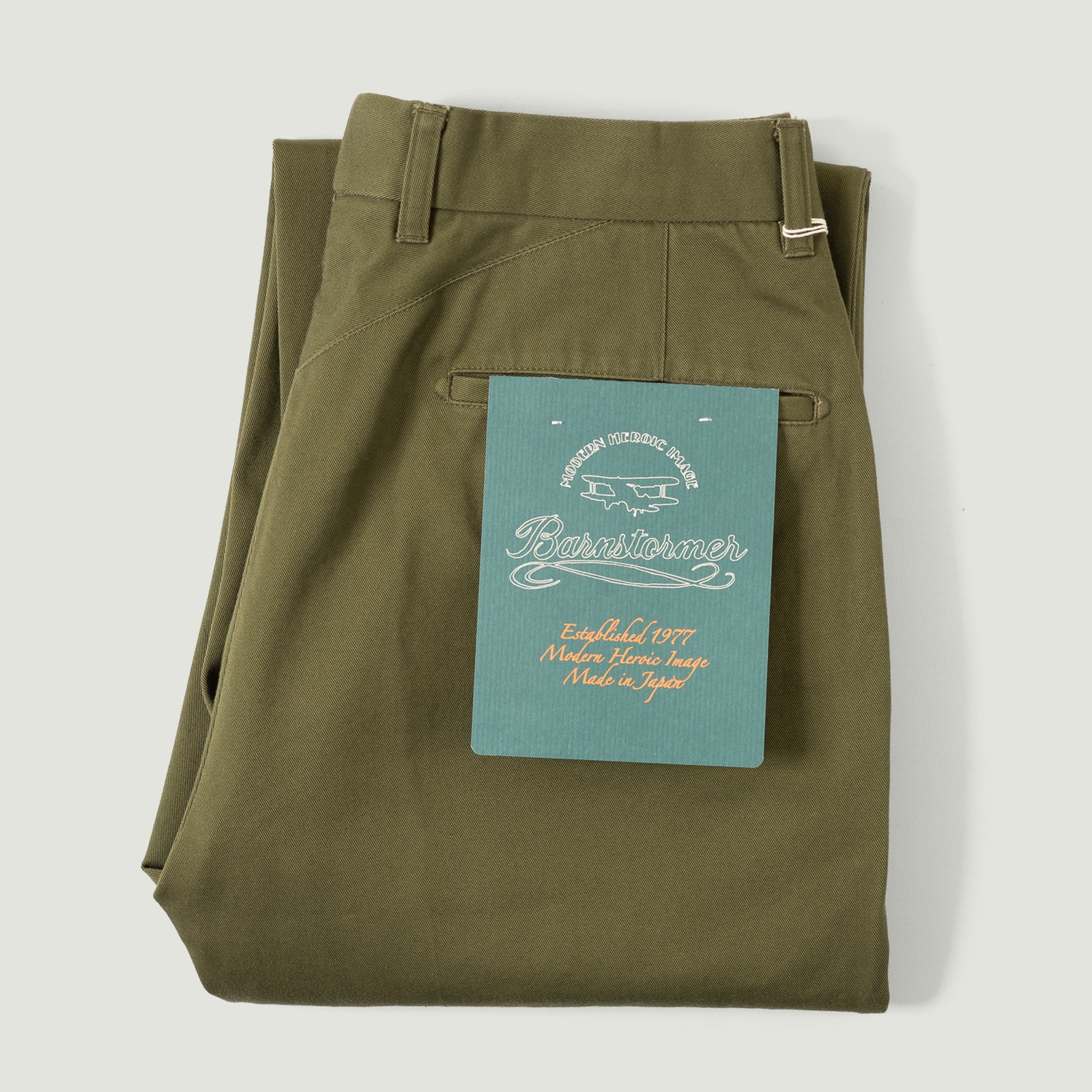 Image flâneurs BARNSTORMER / 1952UC Flat Front Chino Olive Vignette