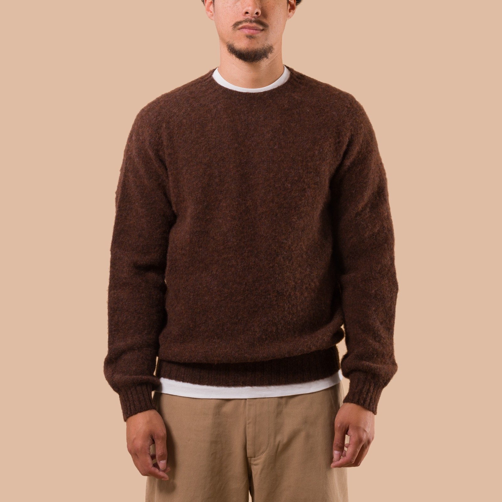 flaneurs pull HARLEY OF SCOTLAND Shaggy Crew Neck Marron front