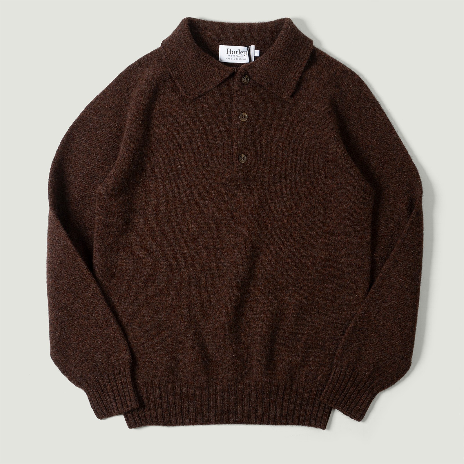flaneurs pull HARLEY OF SCOTLAND Eton Supersoft Wool 3 Button Polo Neck Marron vignette