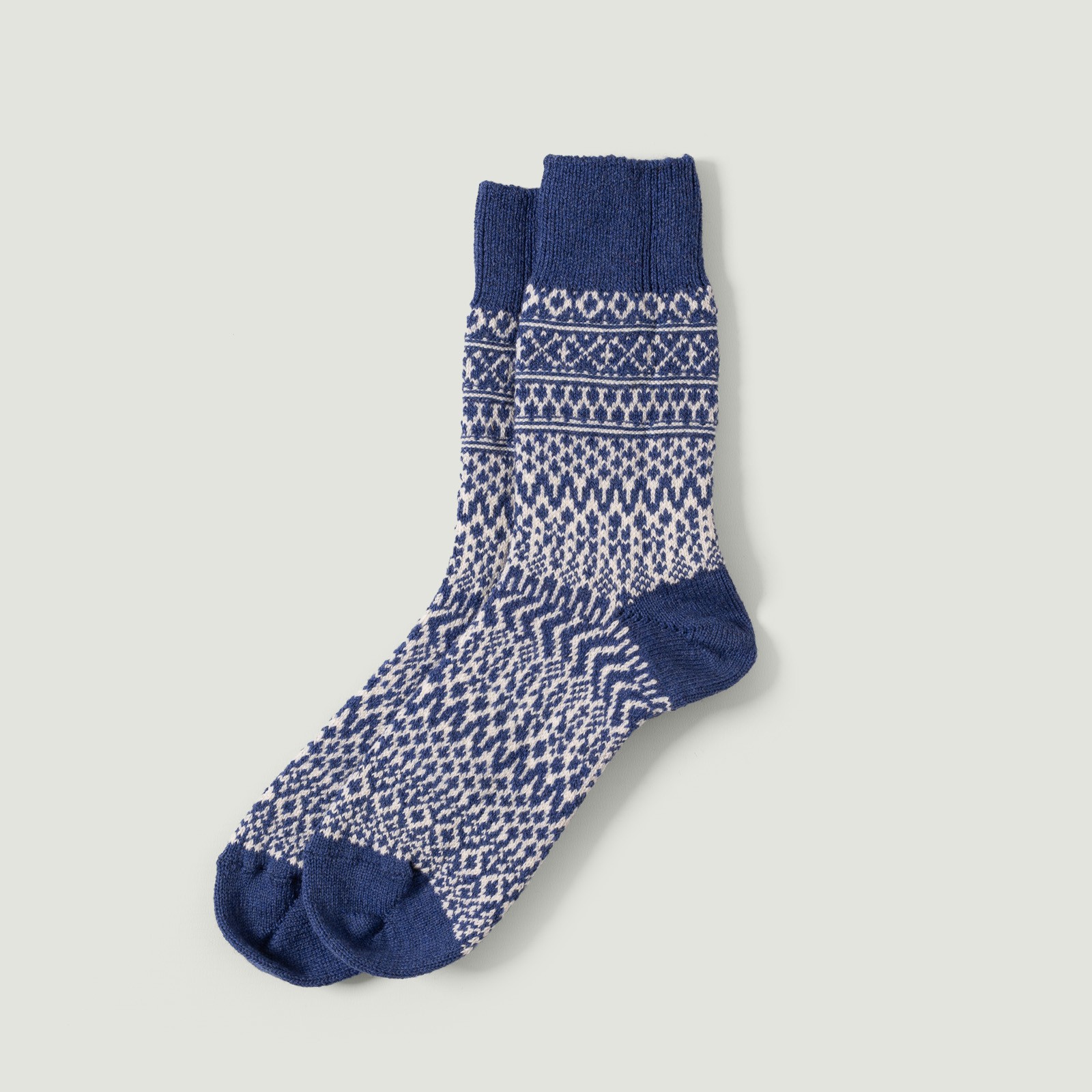 image flâneurs NISHIGUCHI KUTSUSHITA / Wool Jacquard Socks The Seagulls Blue vignette
