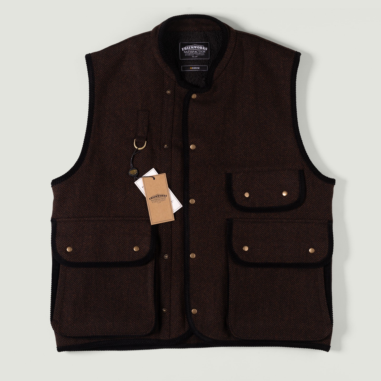Image flâneurs FRIZMWORKS / Herringbone Wool Hunting Vest Chestnut Black vignette