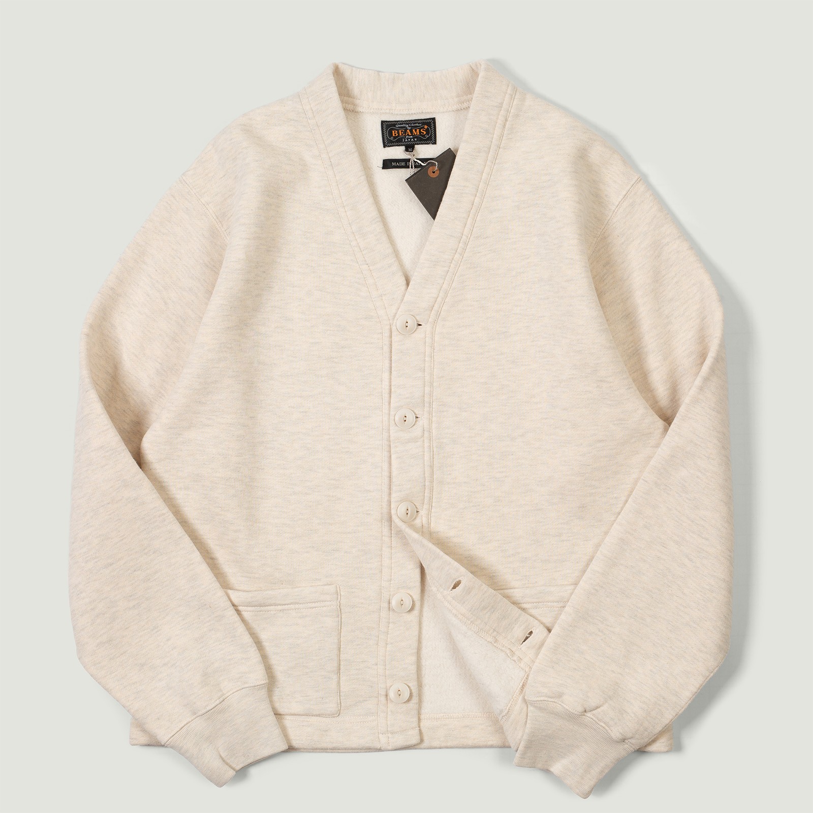 Sweat V Cardigan Raised Back Oatmeal